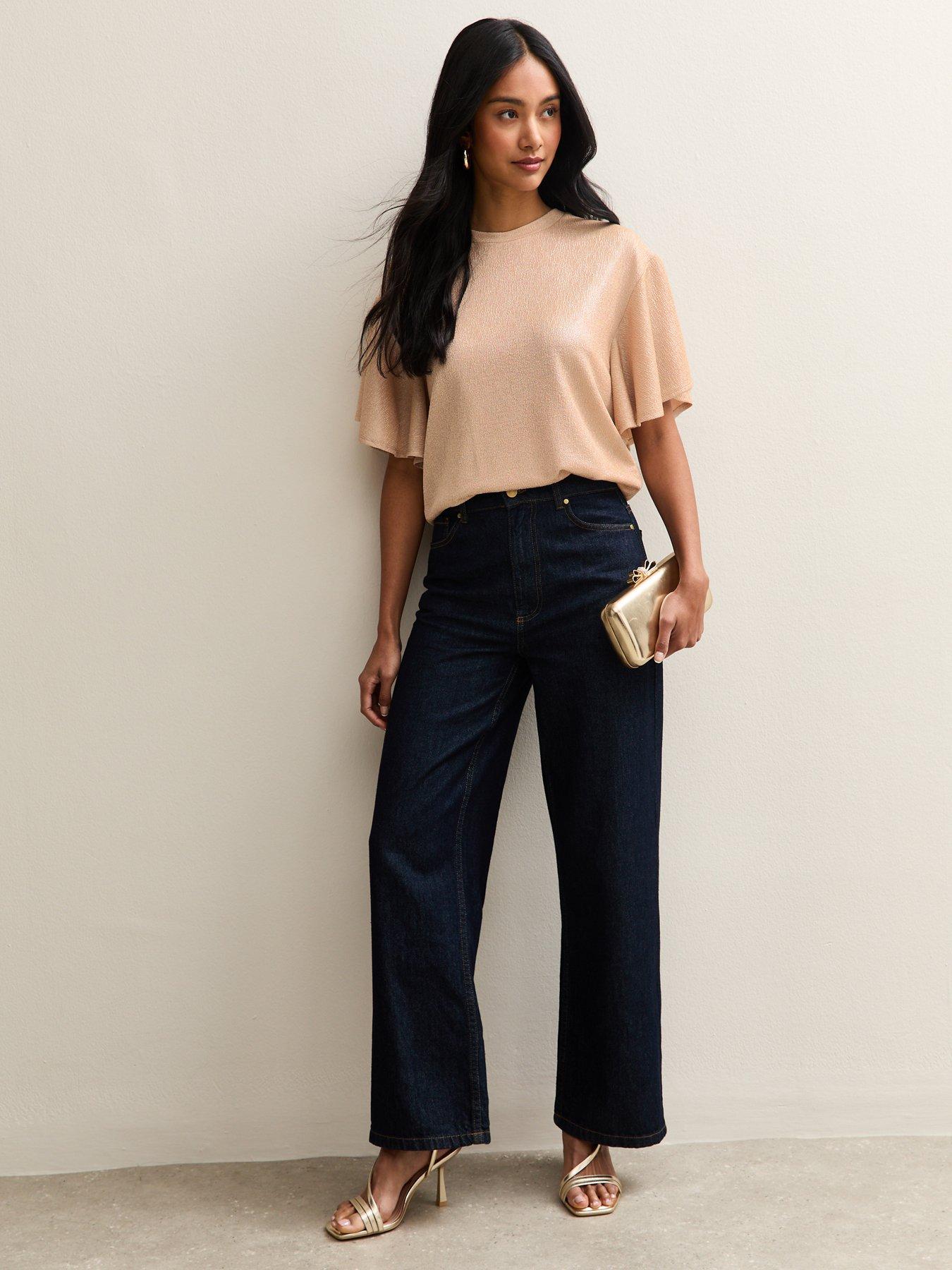  image of new-look-rose-gold-metallic-jersey-flutter-sleeve-top