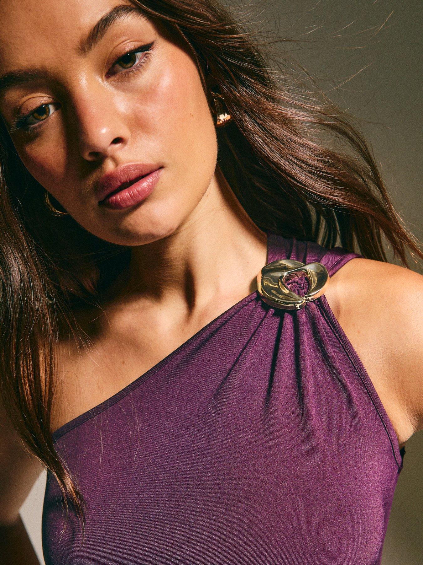  image of new-look-purple-one-shoulder-buckle-detail-top
