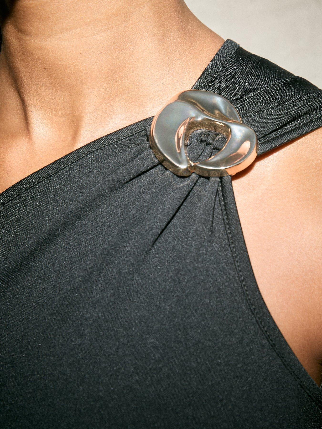  image of new-look-black-one-shoulder-buckle-detail-top