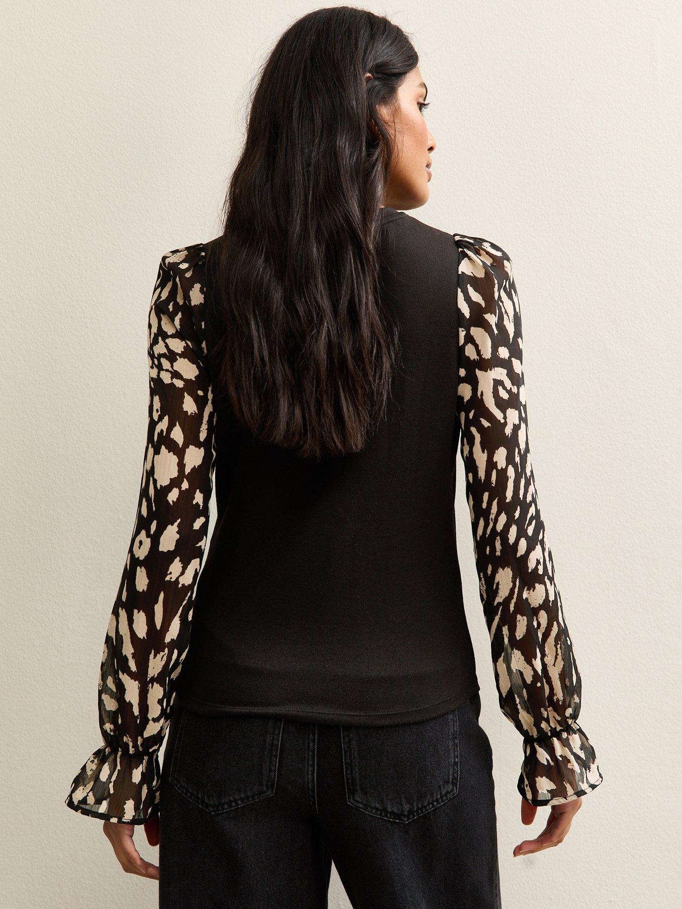  image of new-look-soft-touch-contrast-sleeve-top-black