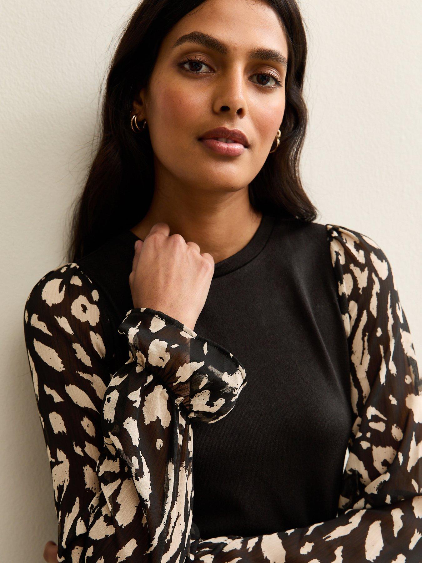  image of new-look-soft-touch-contrast-sleeve-top-black