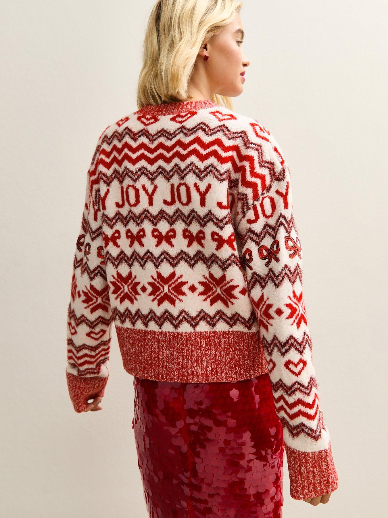  image of new-look-red-joy-zig-zag-crew-neck-christmas-jumper