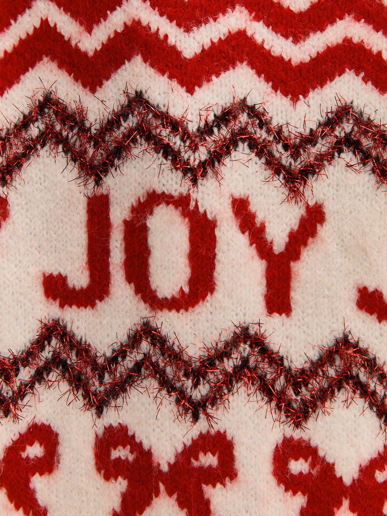  image of new-look-red-joy-zig-zag-crew-neck-christmas-jumper