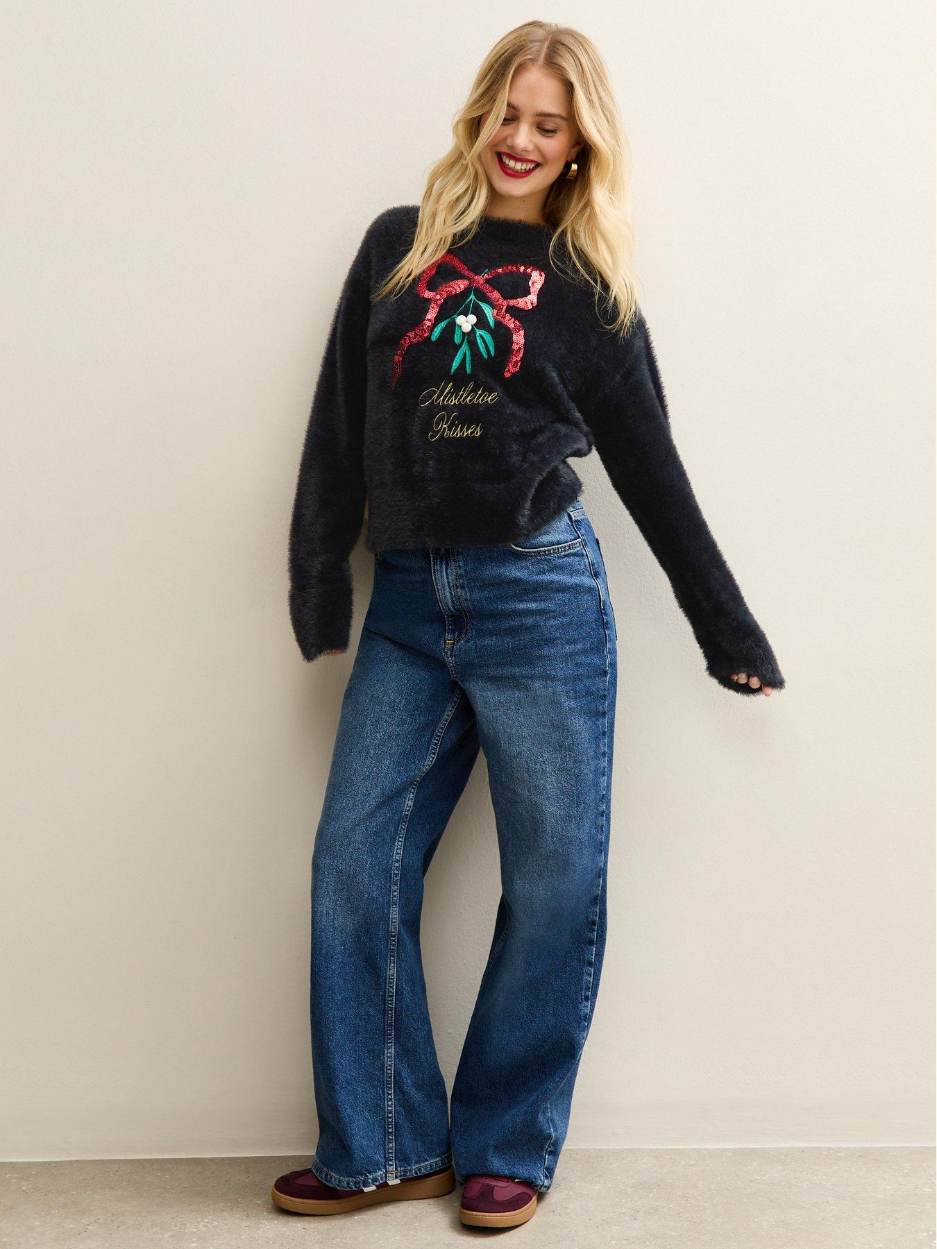  image of new-look-xmas-mistletoe-fluffy-jumper-black