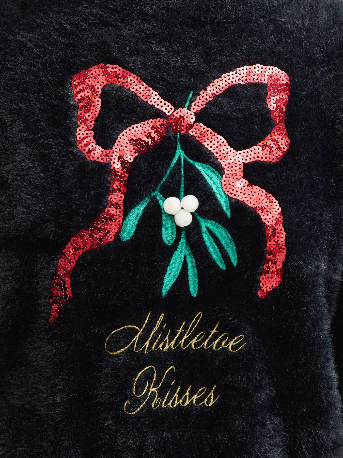  image of new-look-xmas-mistletoe-fluffy-jumper-black