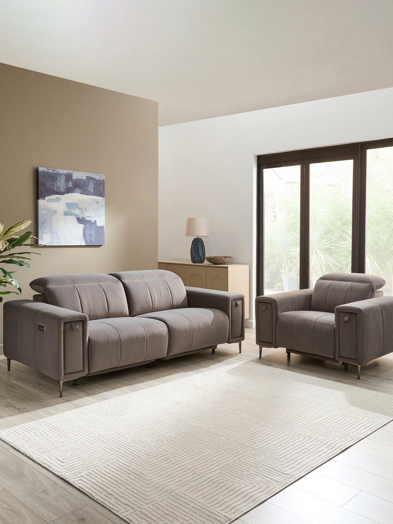Image 1 of 5 of The Very Collection Grove 3 Seater + Armchair Power Fabric Recliner Set (Buy &amp; SAVE!)