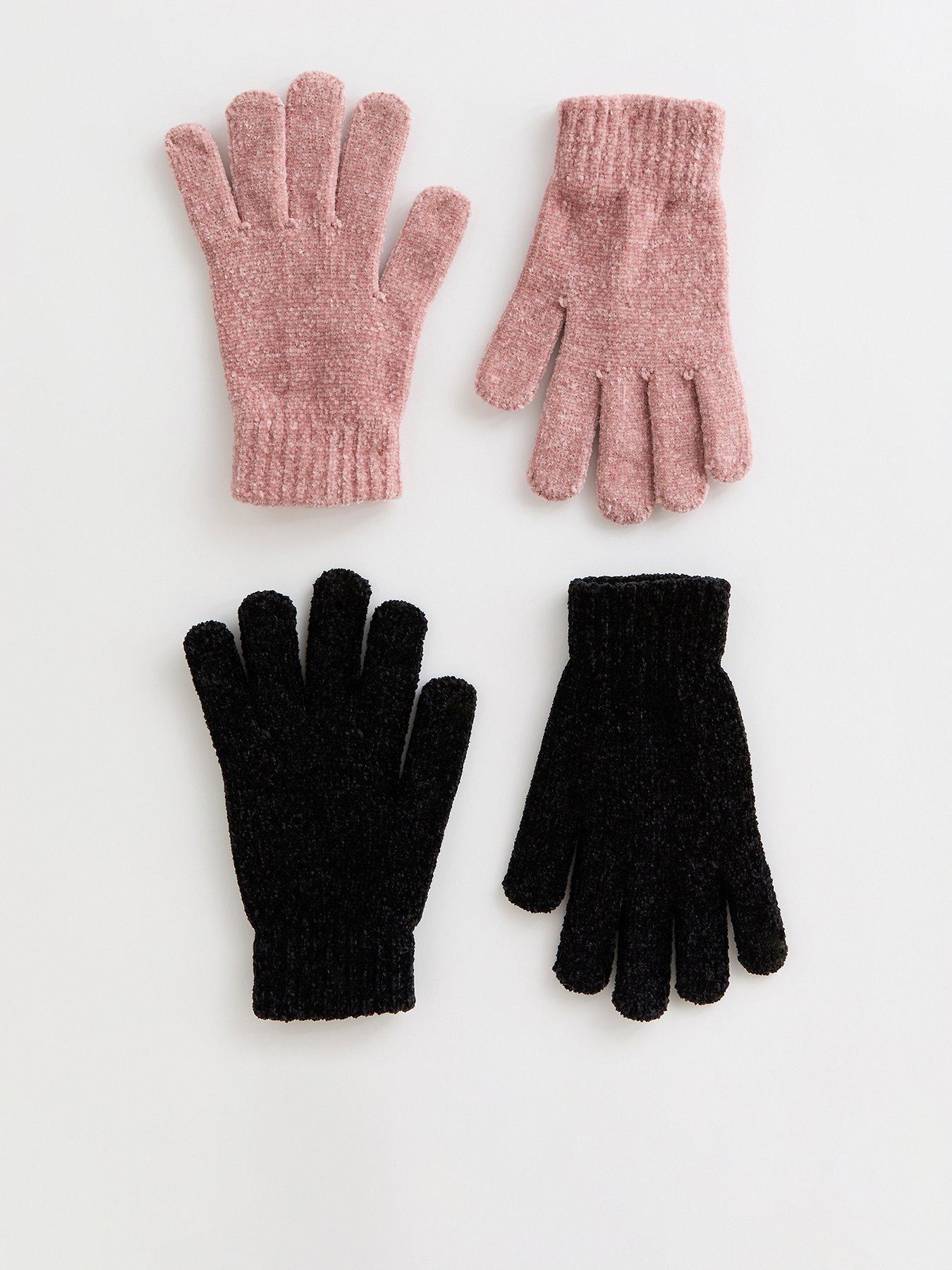New Look 2 Pack Chenille Gloves - Pink/Black