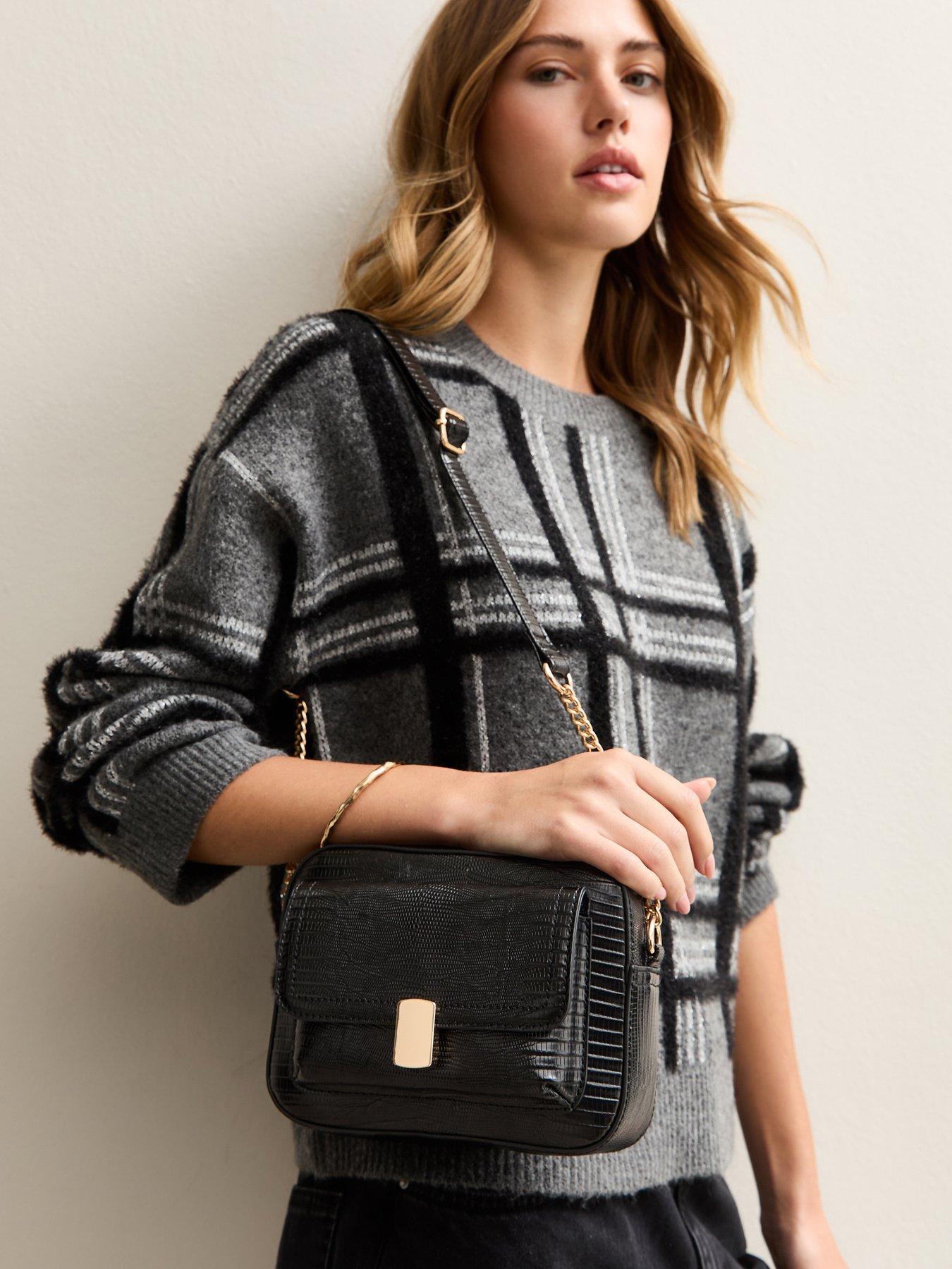 New Look Faux Leather Textured Cross Body Bag - Black