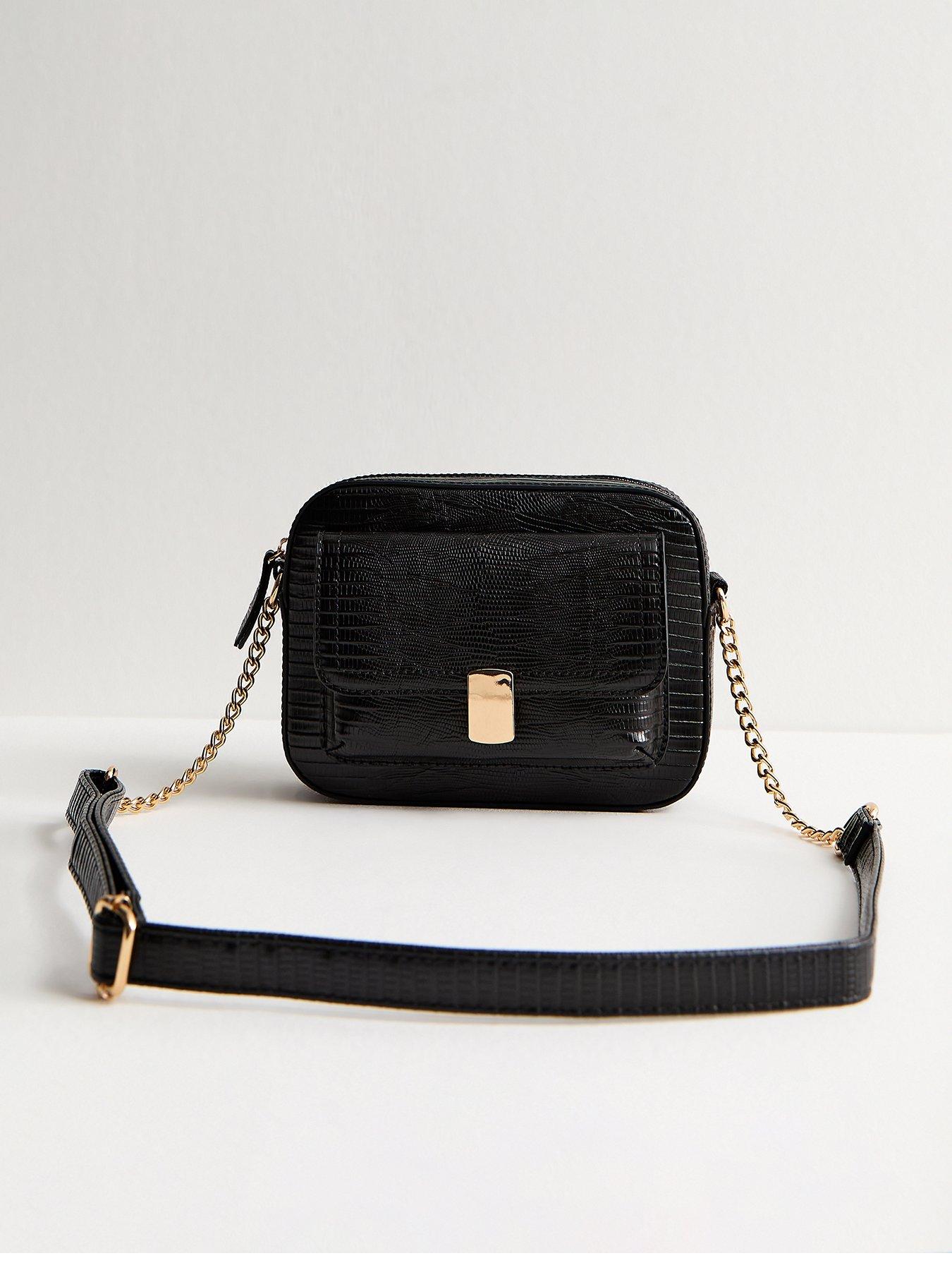 New Look Faux Leather Textured Cross Body Bag - Black