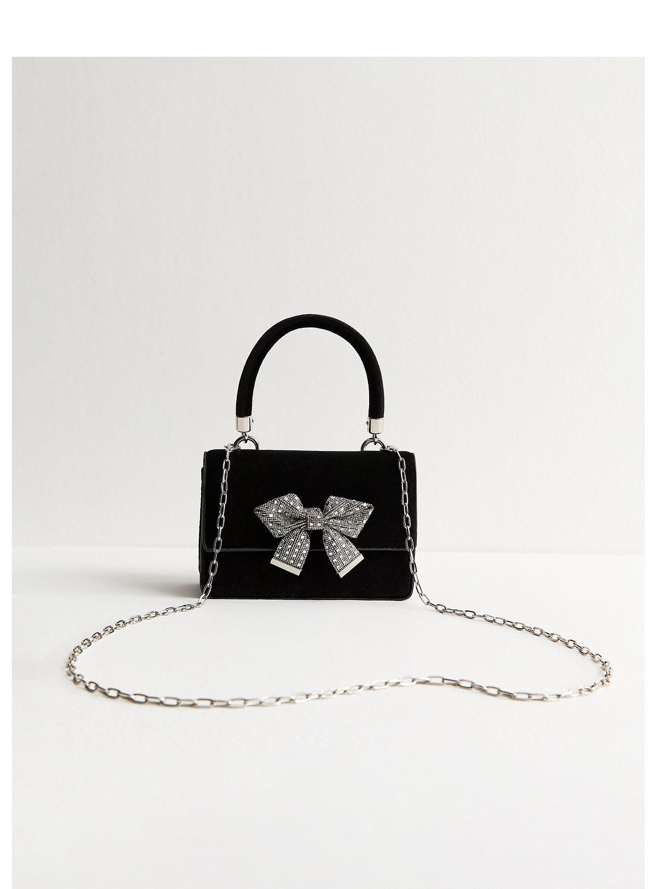 New Look Black Diamante Bow Top Handle Bag