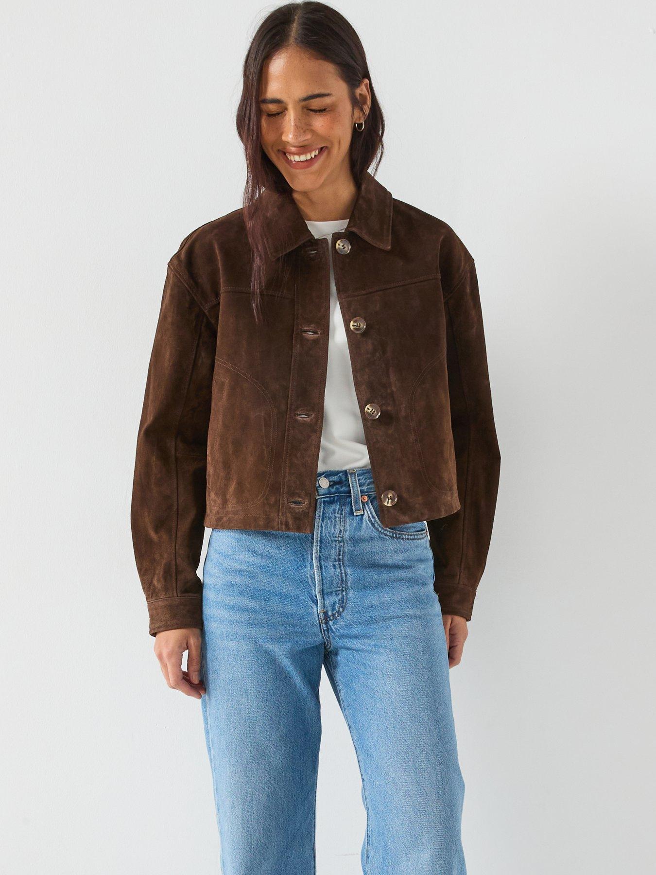  image of vero-moda-short-suede-jacket-brown