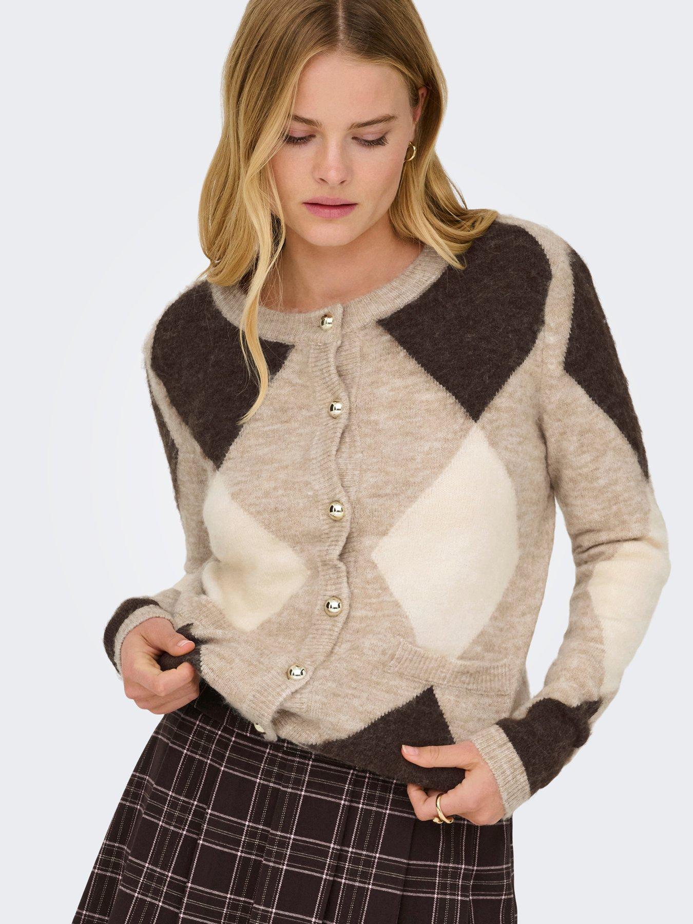 Image 1 of 5 of Only Frida Argyle Knitted Cardigan - Pink