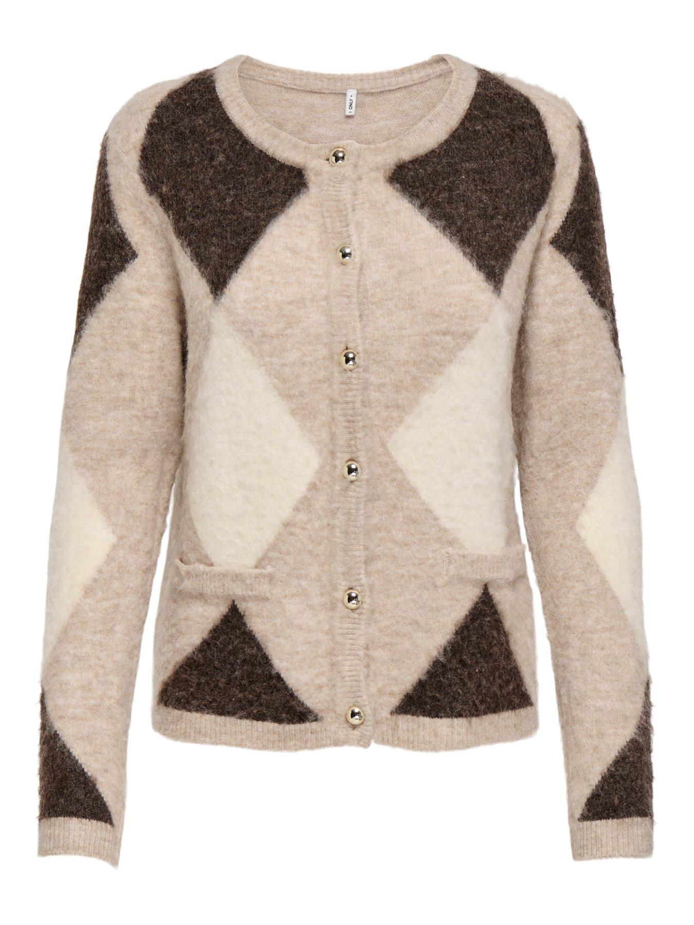 Image 2 of 5 of Only Frida Argyle Knitted Cardigan - Pink