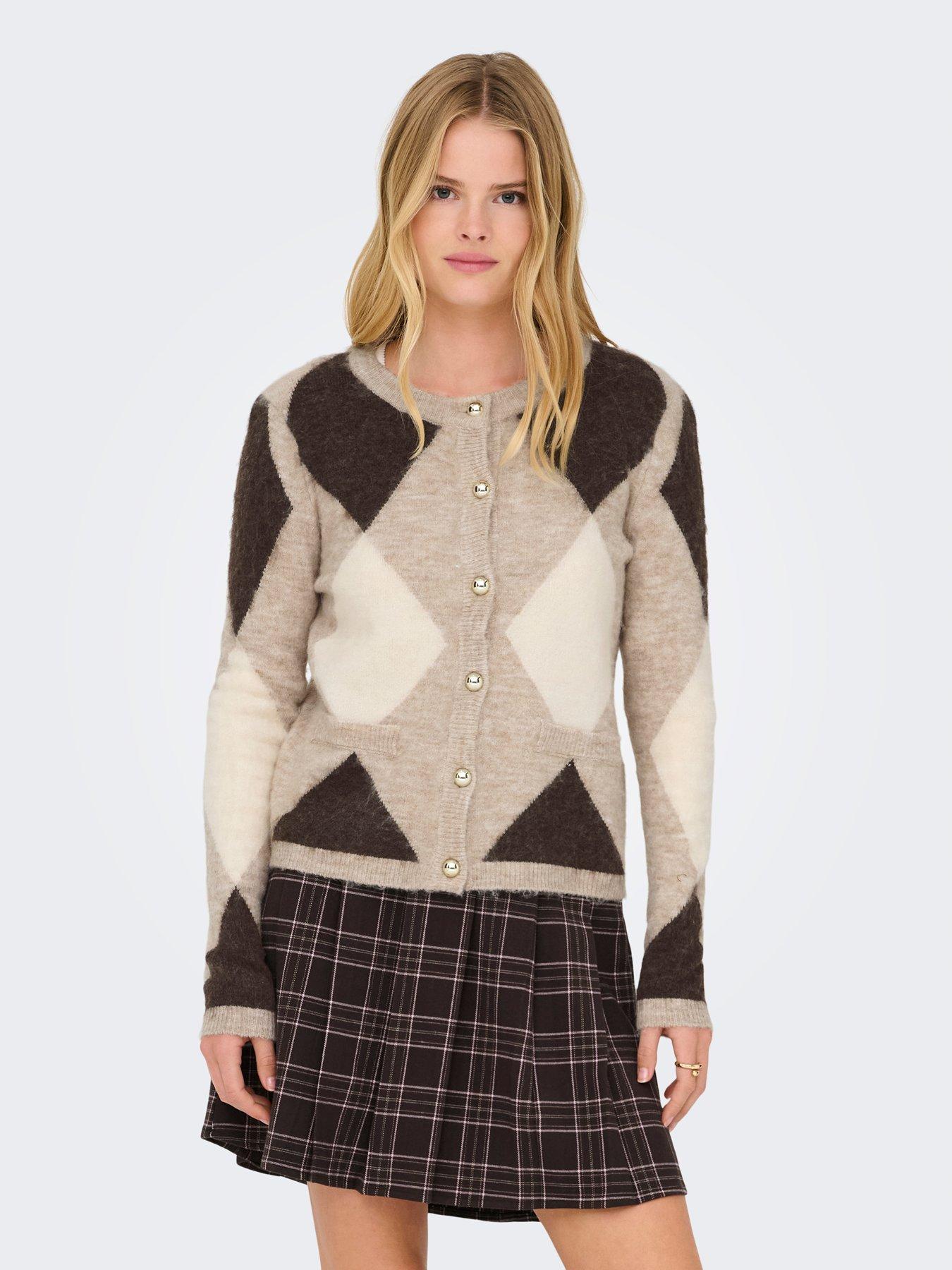 Image 5 of 5 of Only Frida Argyle Knitted Cardigan - Pink