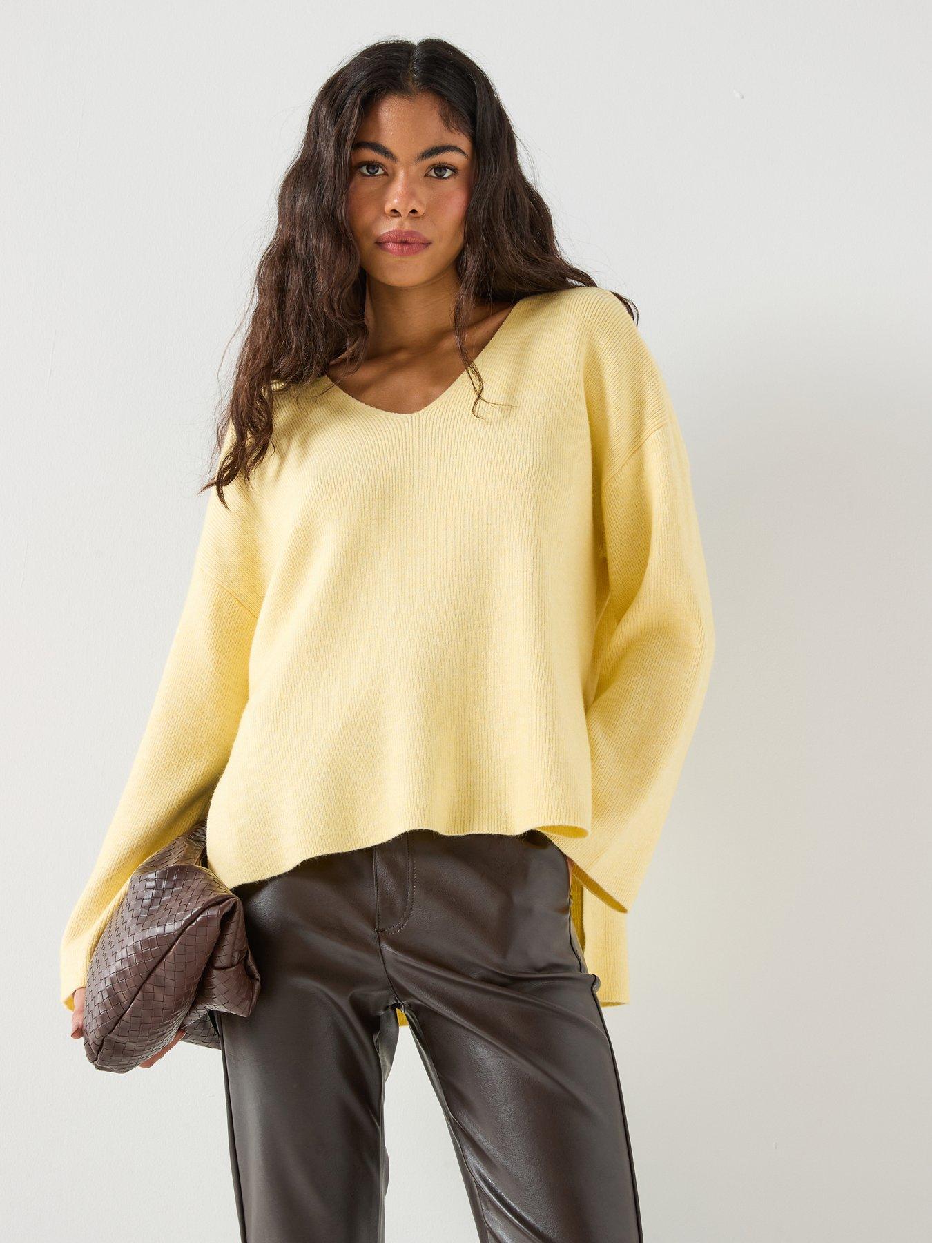 Only Long Sleeve Ribbed V Neck Jumper - Yellow