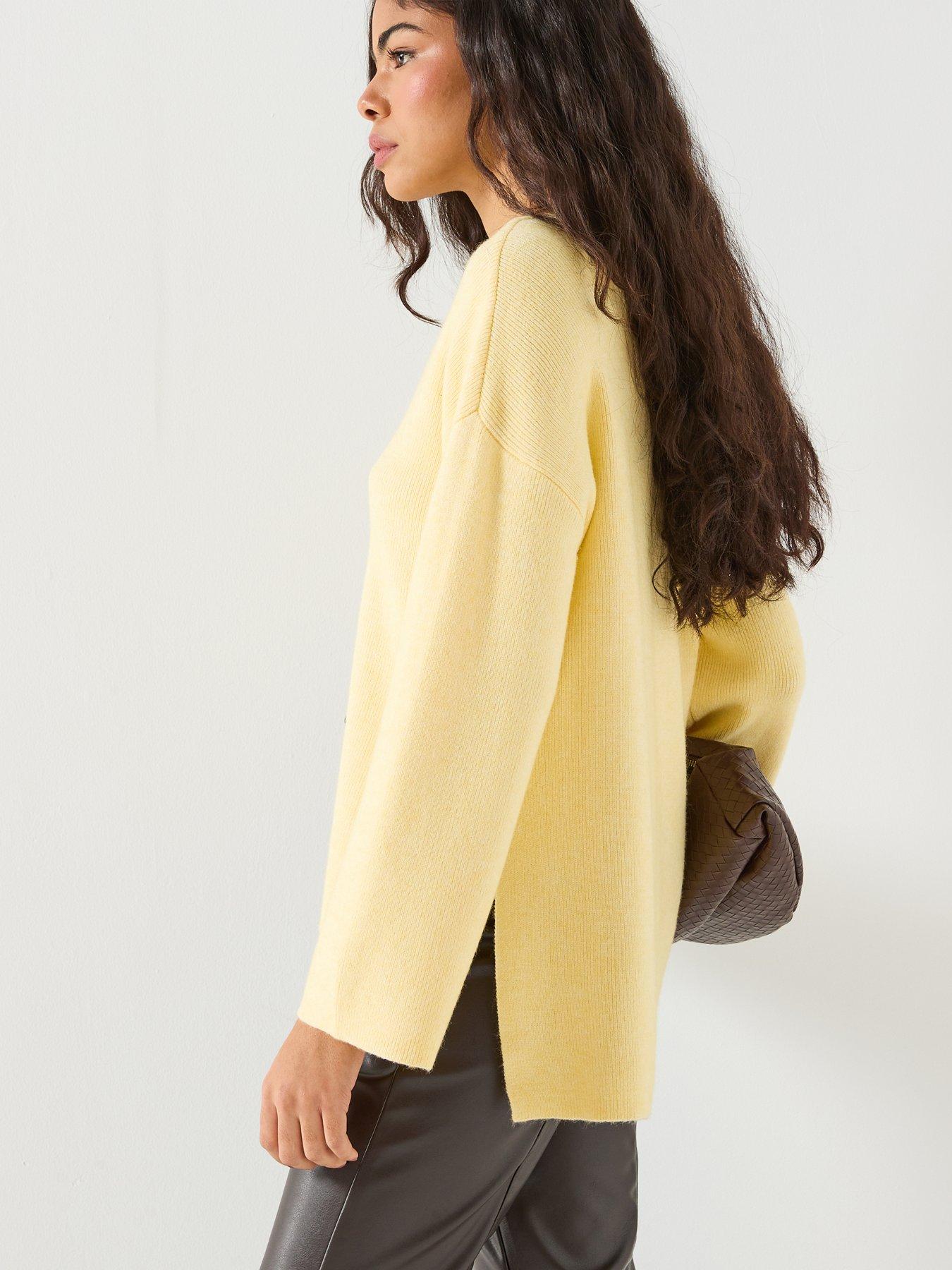 stillFront image of only-long-sleeve-ribbed-v-neck-jumper-yellow