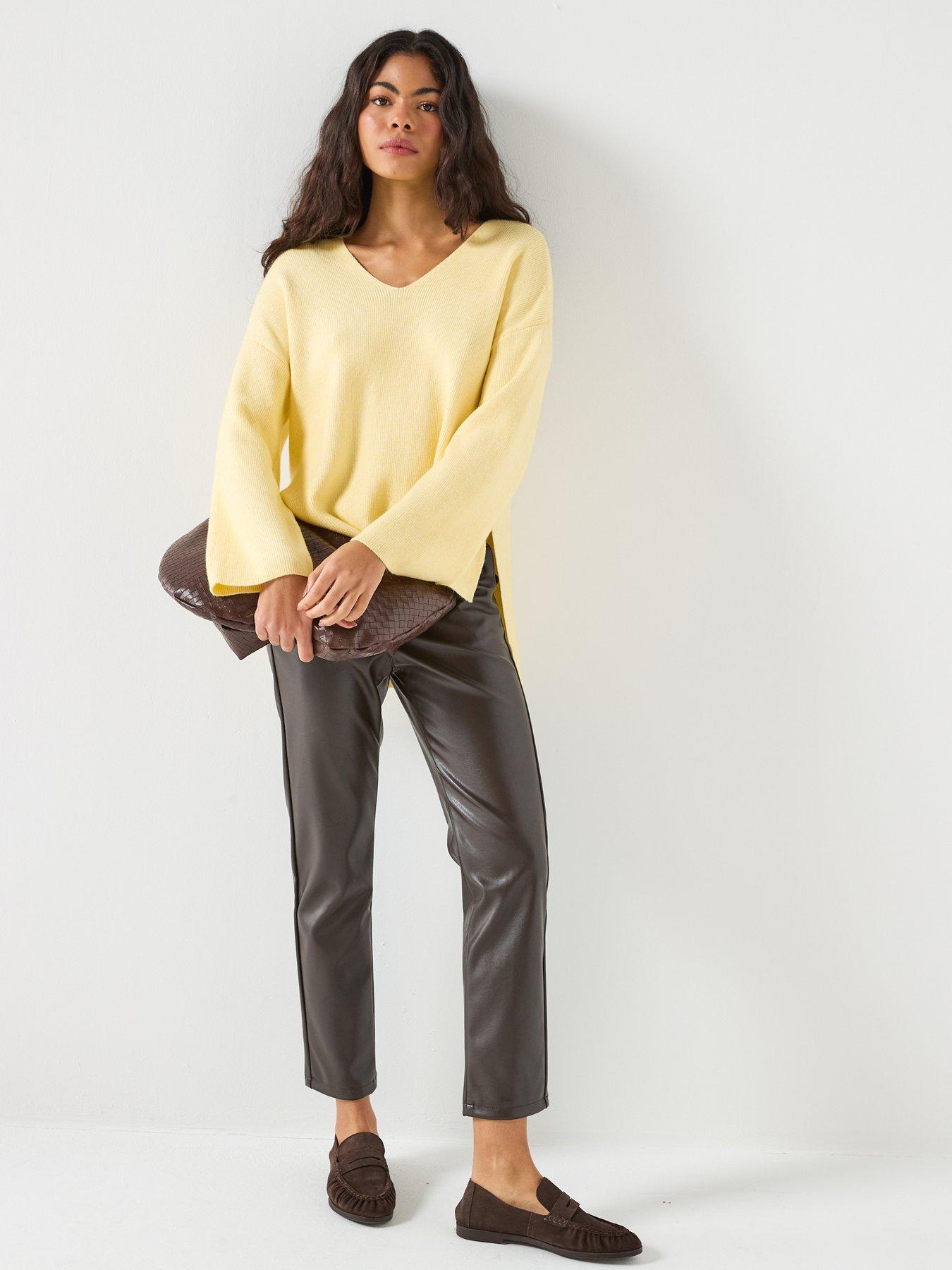  image of only-long-sleeve-ribbed-v-neck-jumper-yellow