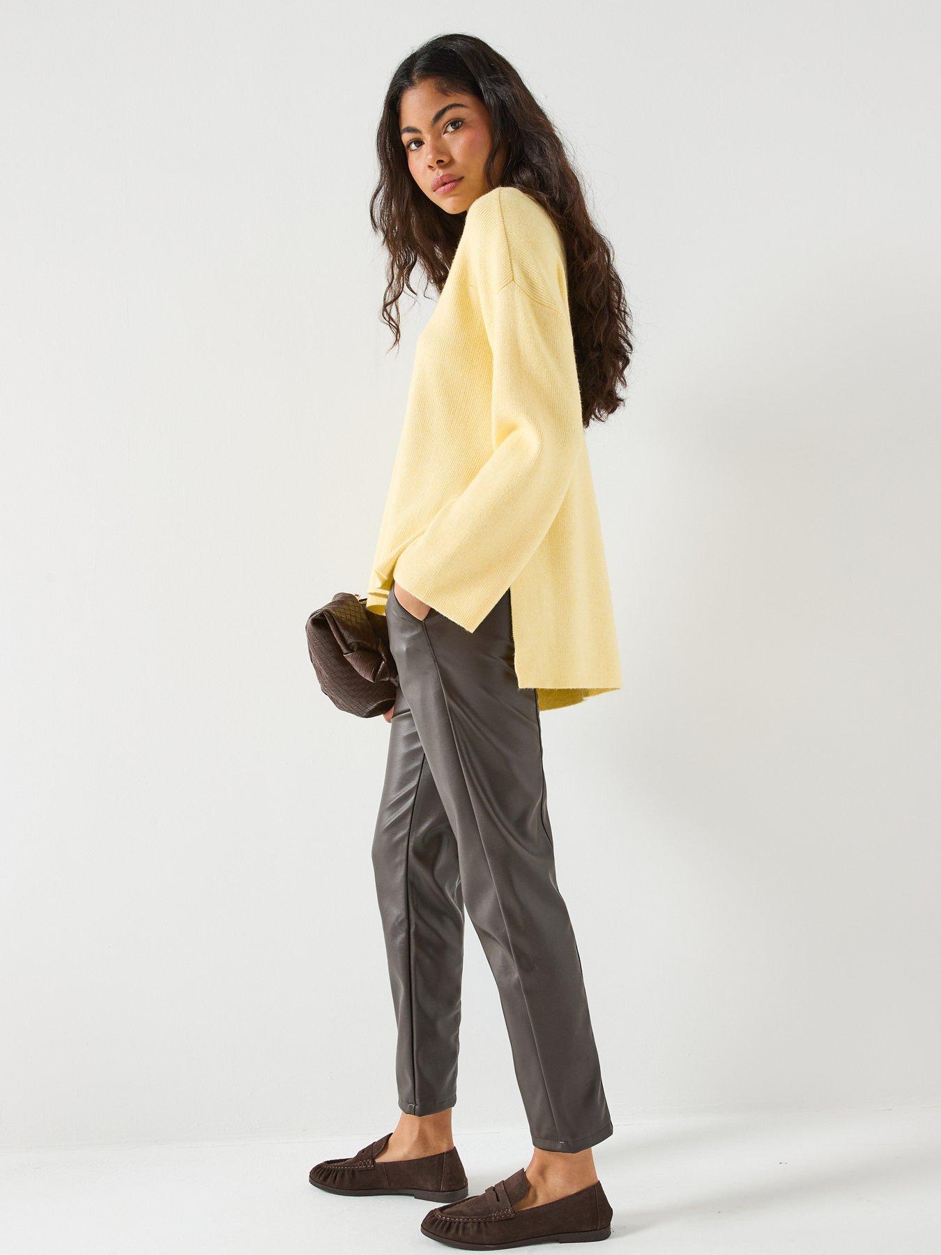 image of only-long-sleeve-ribbed-v-neck-jumper-yellow