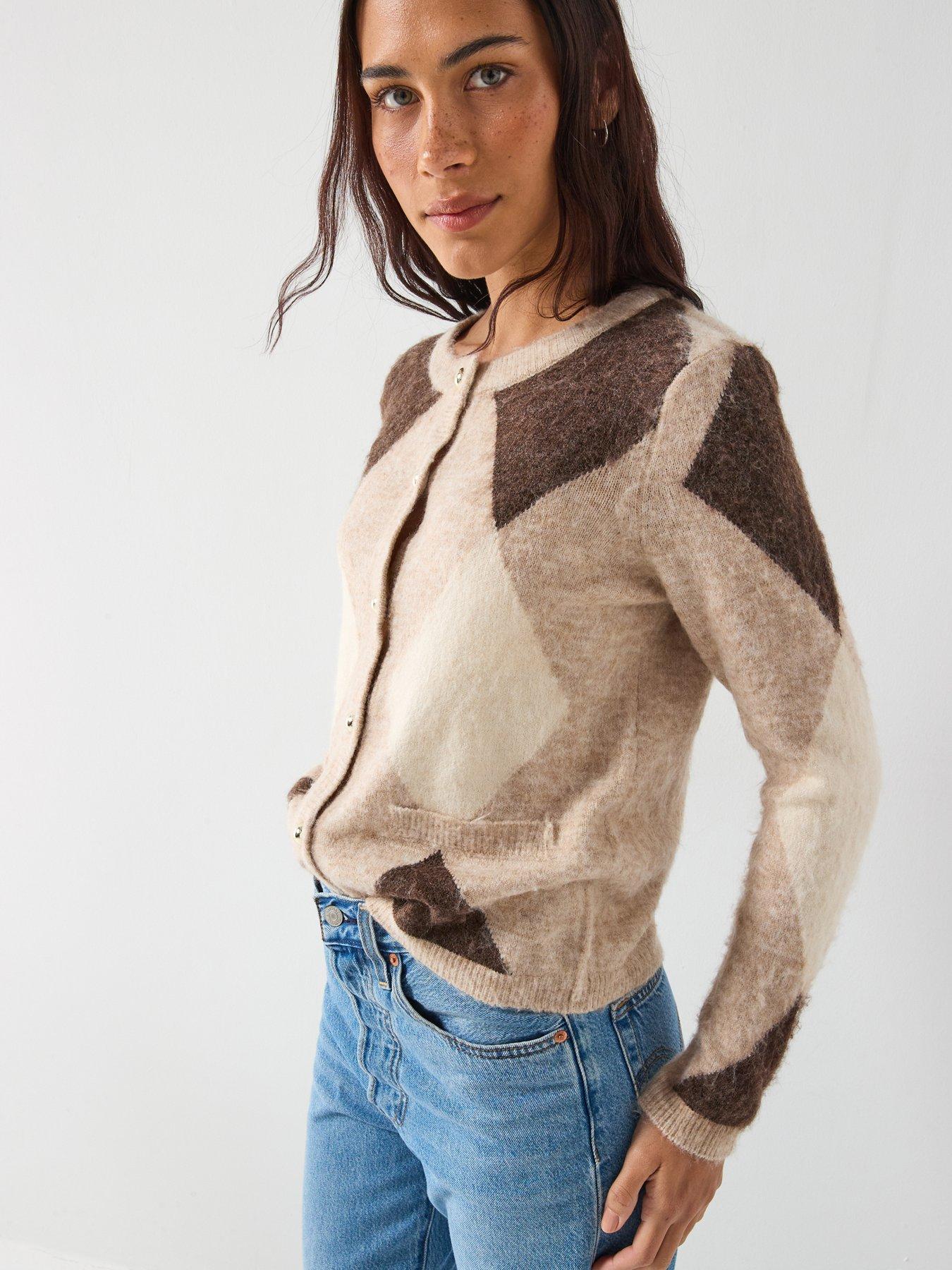  image of only-long-sleeve-gold-button-cardigan-beige