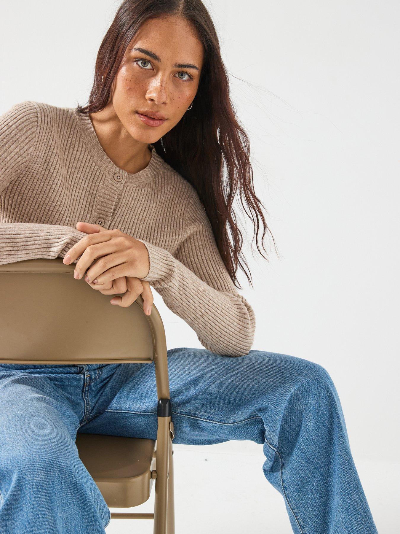  image of only-long-sleeve-button-cardigan-beige