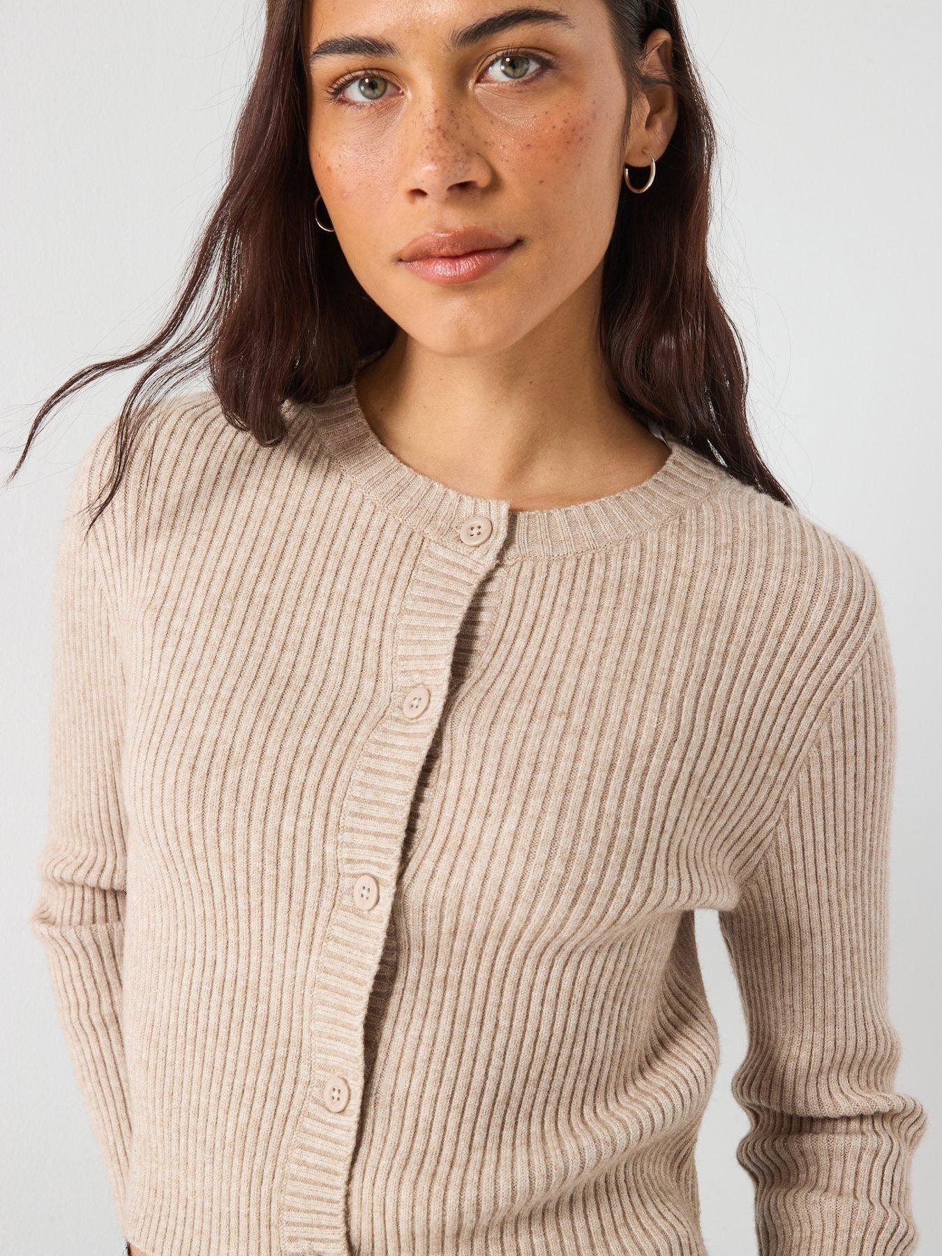  image of only-long-sleeve-button-cardigan-beige