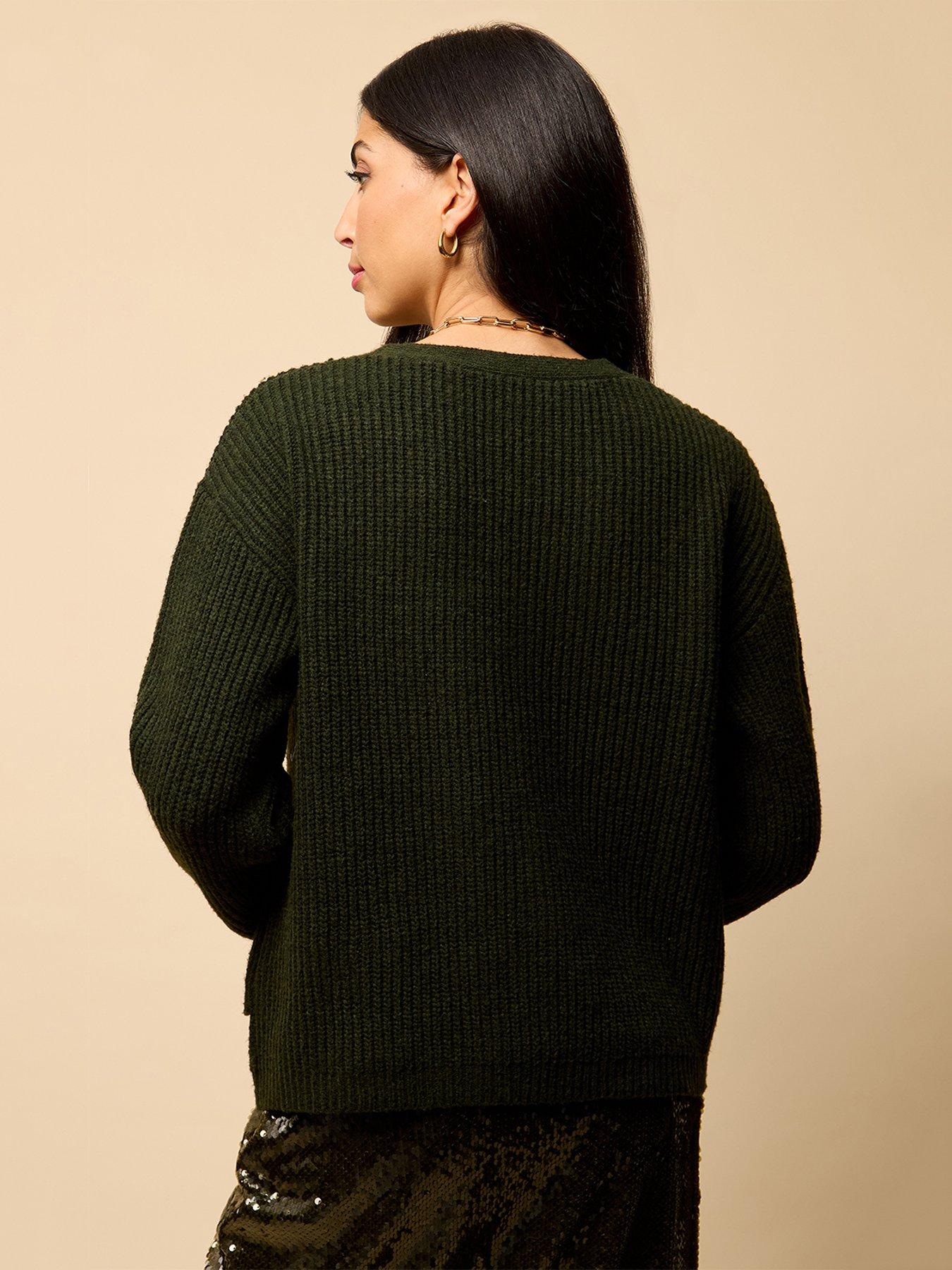 Image 2 of 4 of Little Mistress Bow Pocket Detail Cardigan - Khaki Green