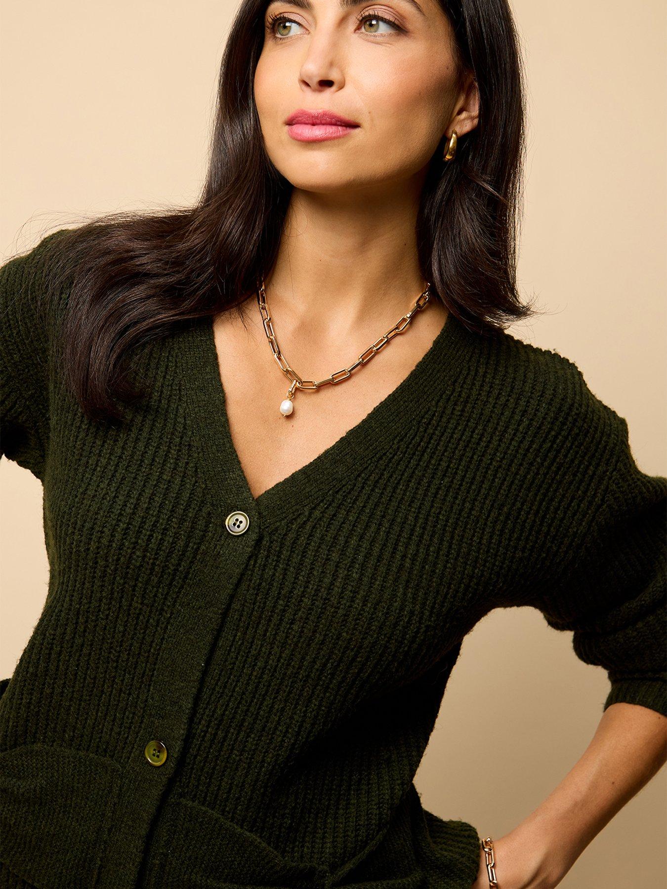 Image 4 of 4 of Little Mistress Bow Pocket Detail Cardigan - Khaki Green