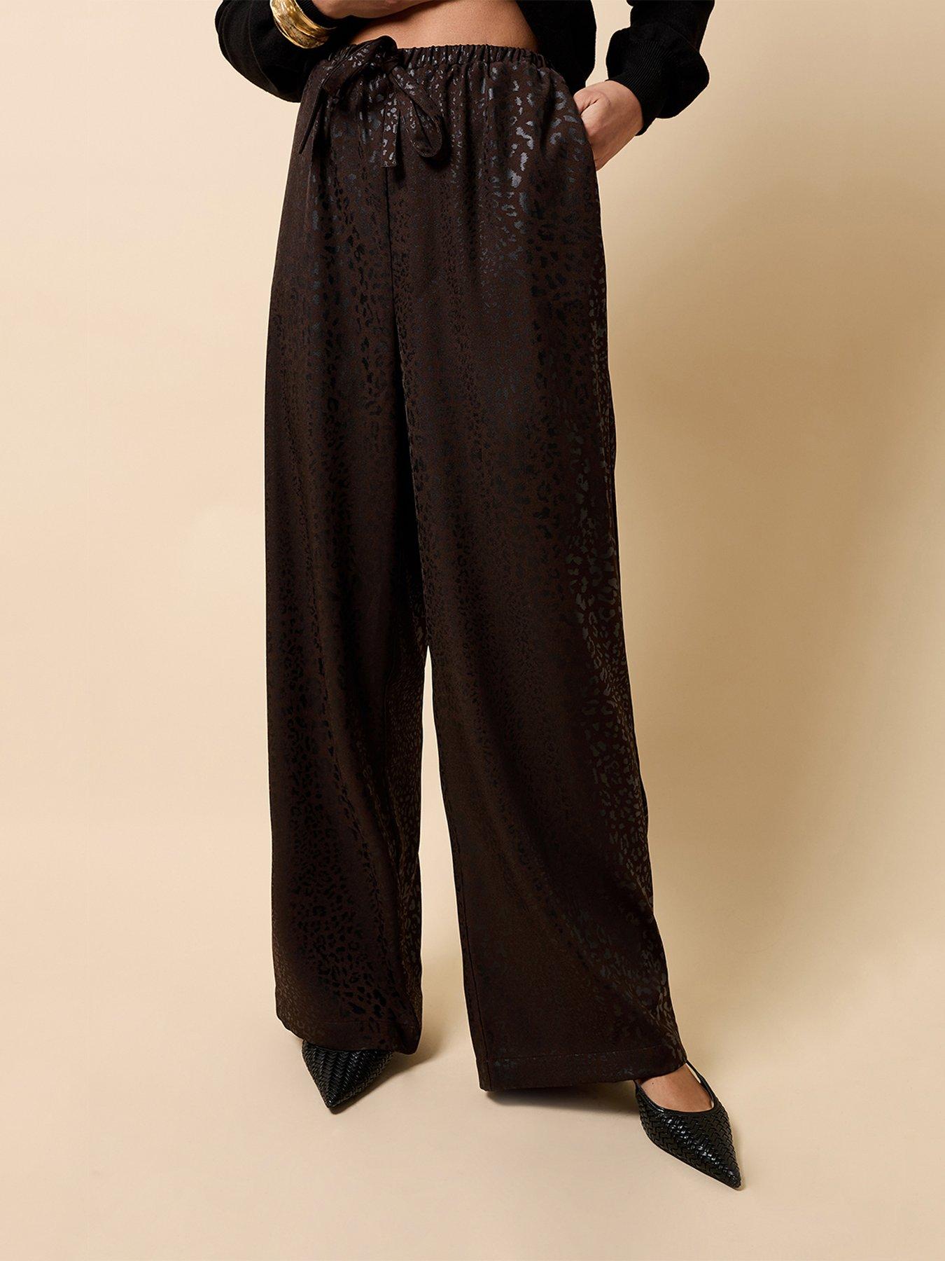 little-mistress-chocolate-animal-texture-satin-wide-leg-trousers-brown