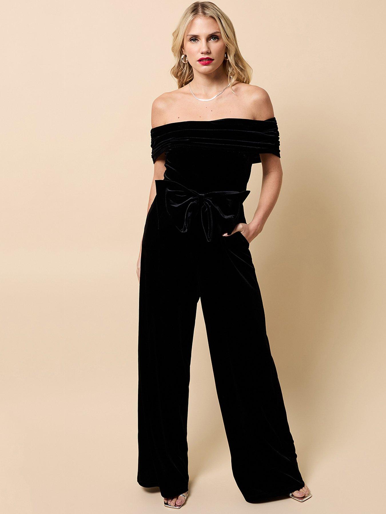 little-mistress-velvet-bow-detail-bardot-jumpsuit-black