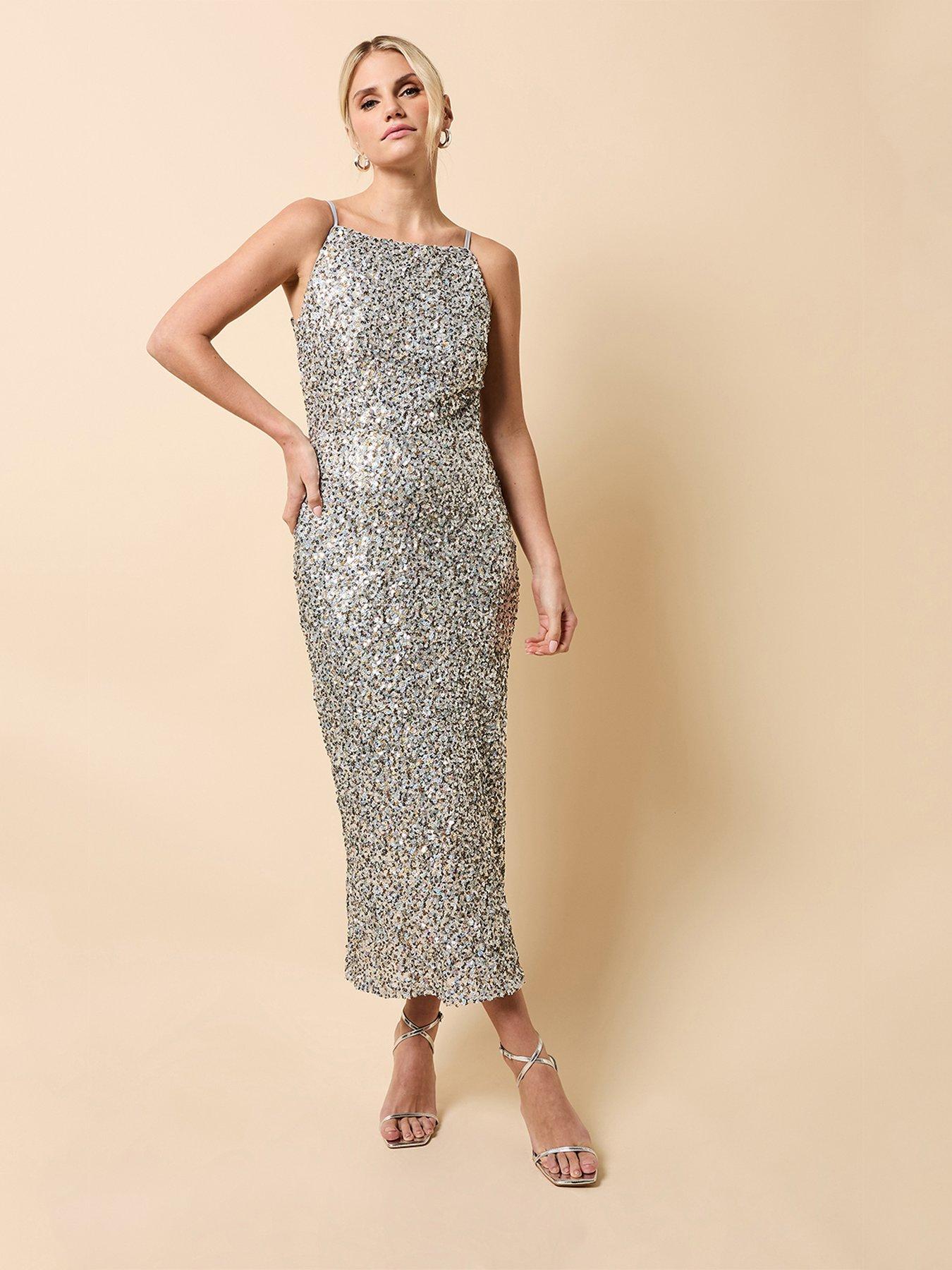 Little Mistress Silver And Gold Sequin Midaxi Dress