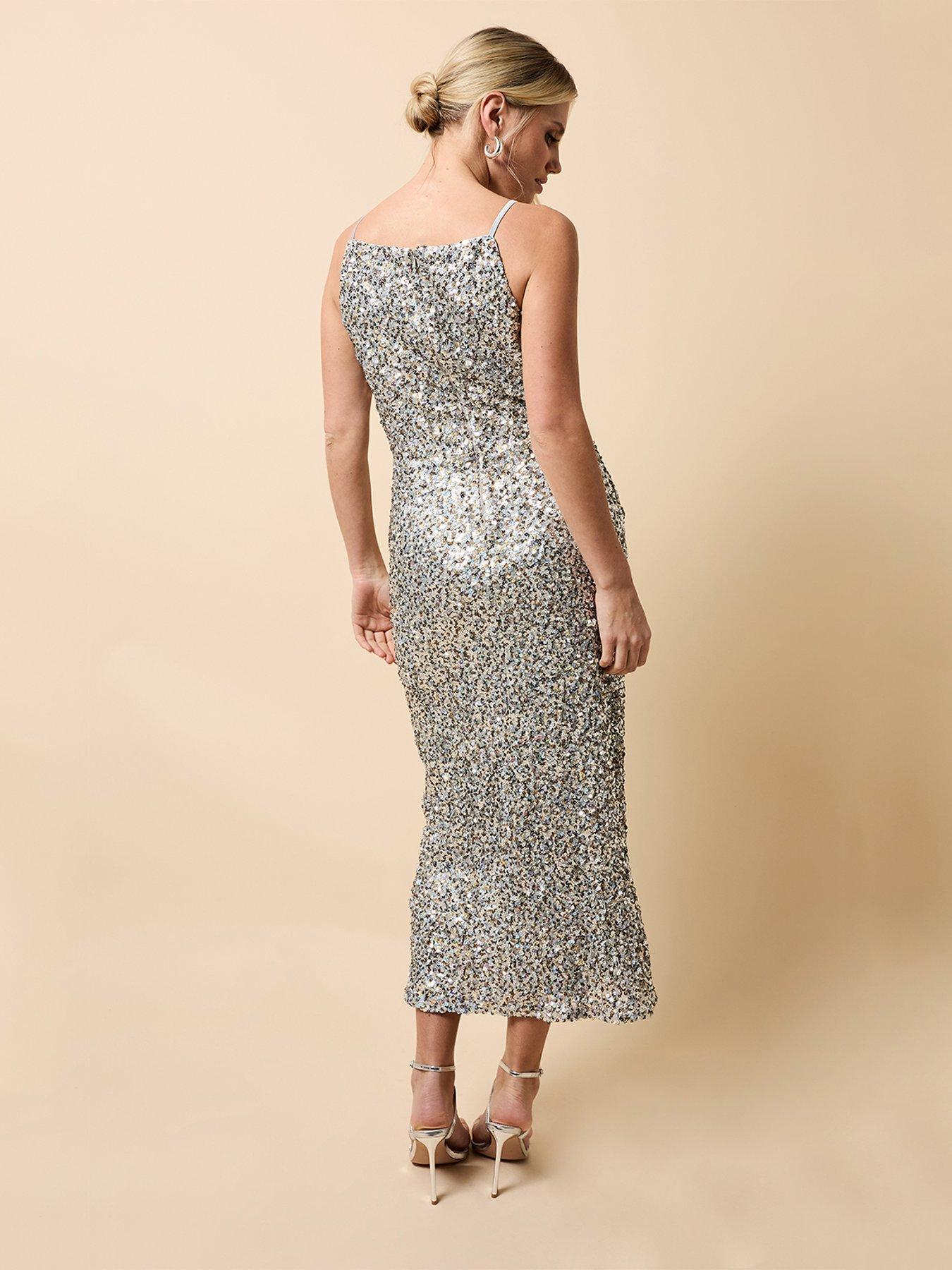 Image 2 of 4 of Little Mistress Silver And Gold Sequin Midaxi Dress