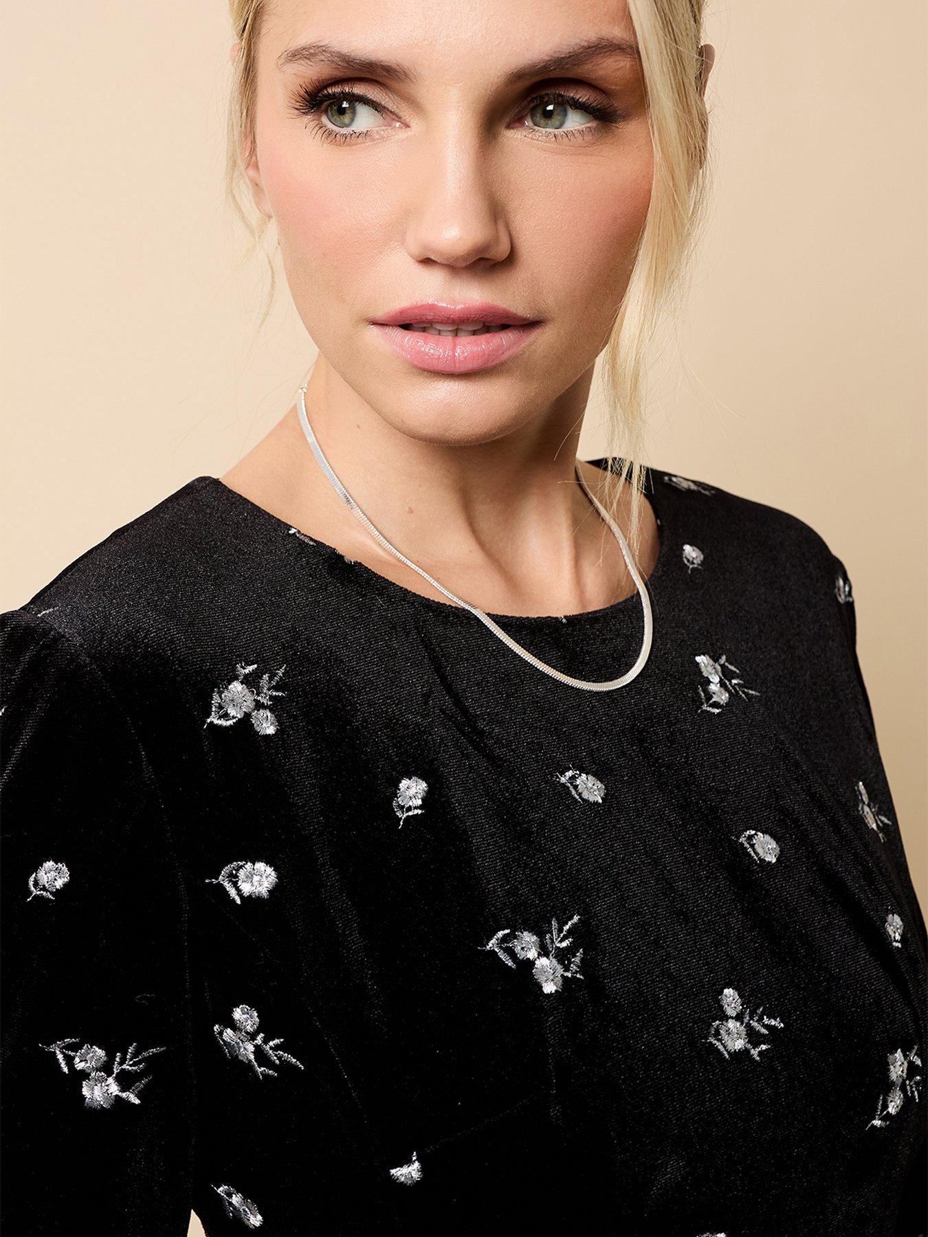 Image 4 of 5 of Little Mistress Velvet Embroidered Mini Dress - Black