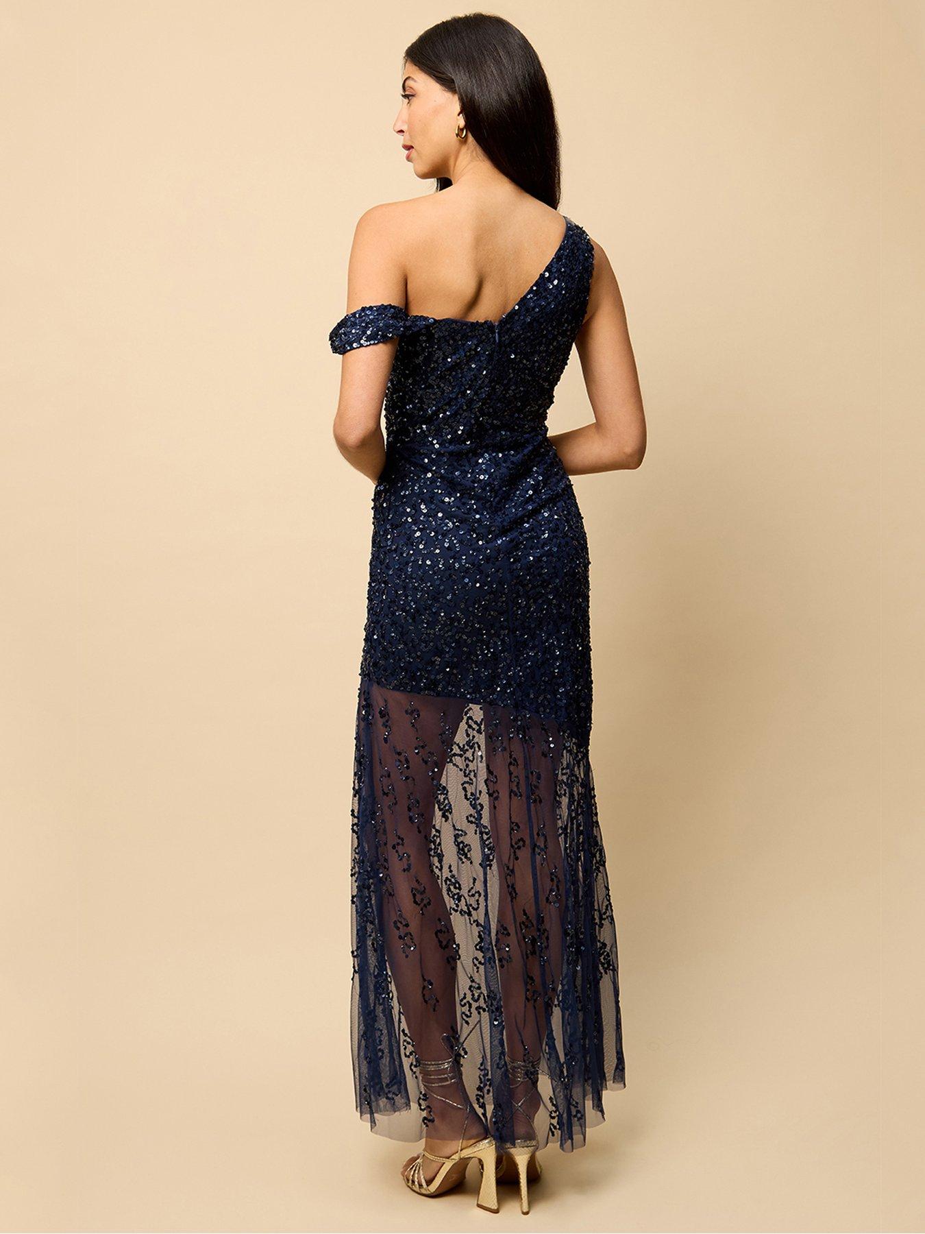 Little Mistress Asymmetric Embellished Maxi Dress - Navy | Littlewoods
