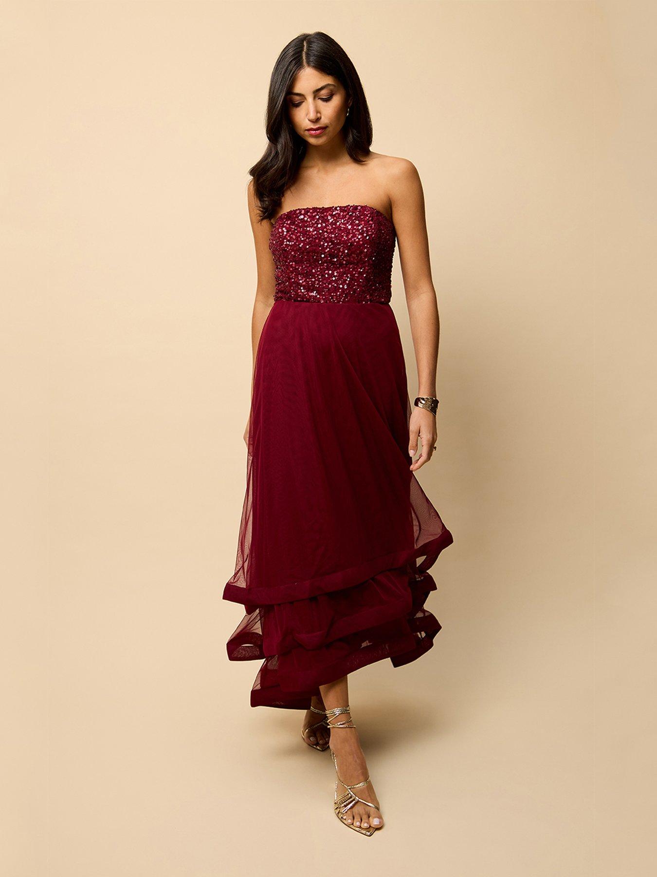 undefined Red Bandeau Embellished Maxi Dress