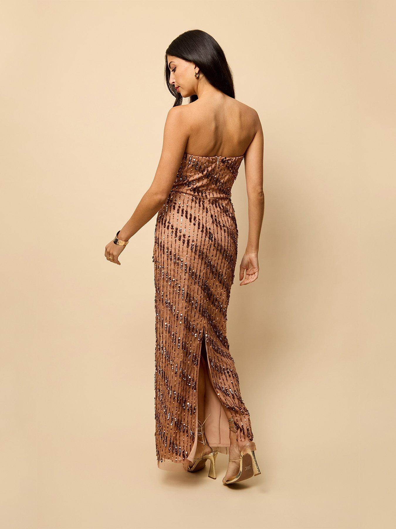 Image 2 of 4 of Little Mistress Margaux Bandeau Embellished Maxi Dress - Gold