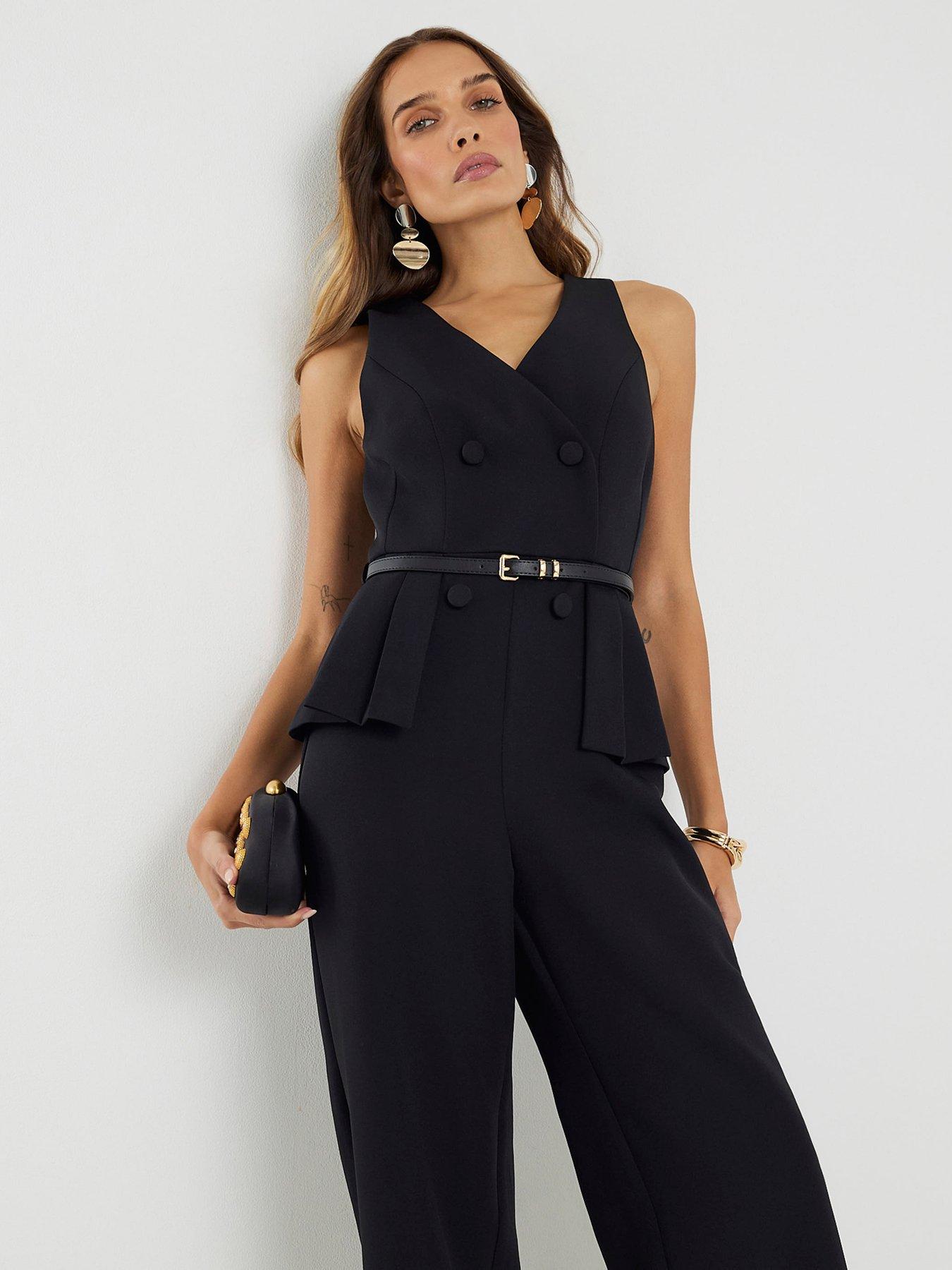  image of river-island-pleated-waist-jumpsuit-black