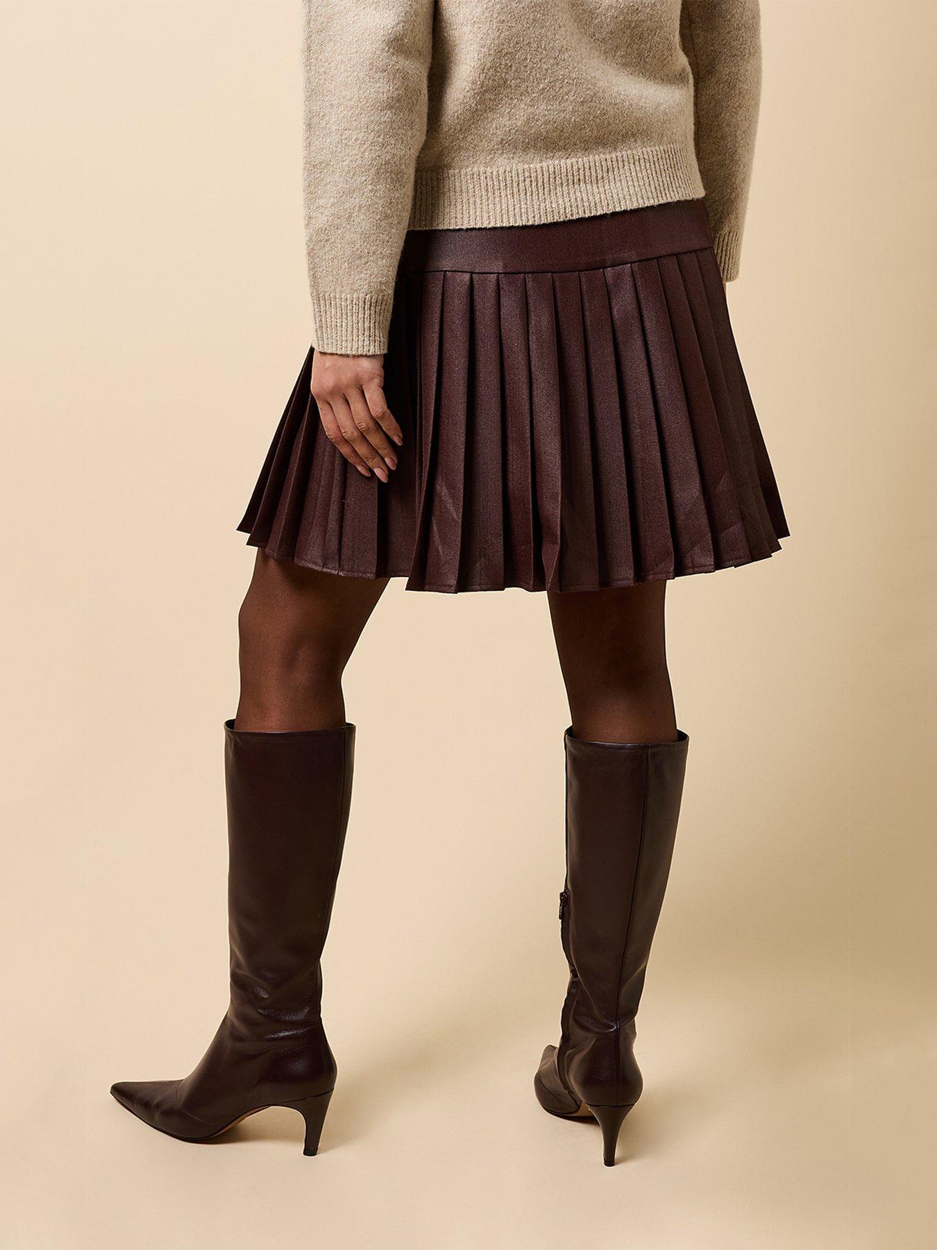 Image 2 of 5 of Little Mistress Pleated Mini Skirt - Chocolate Brown