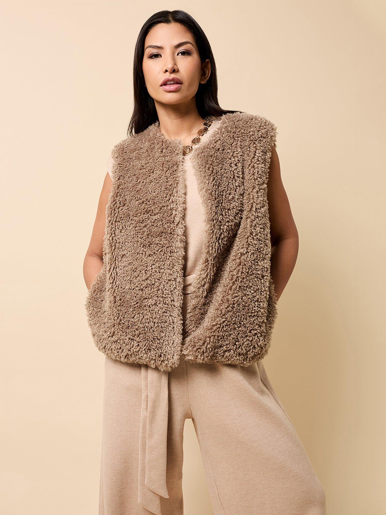 Image 1 of 4 of Little Mistress Faux Fur Waistcoat - Taupe