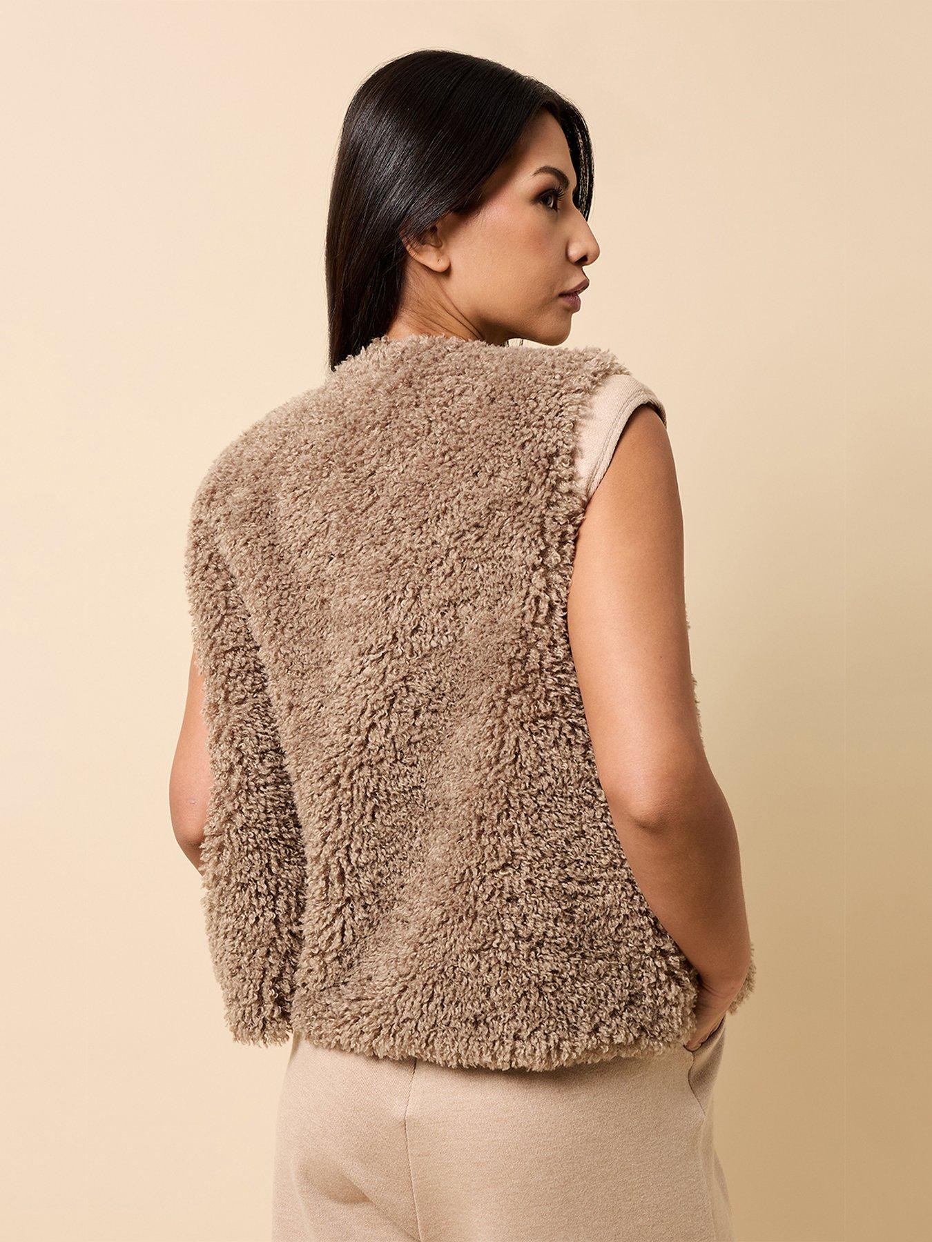 Image 2 of 4 of Little Mistress Faux Fur Waistcoat - Taupe