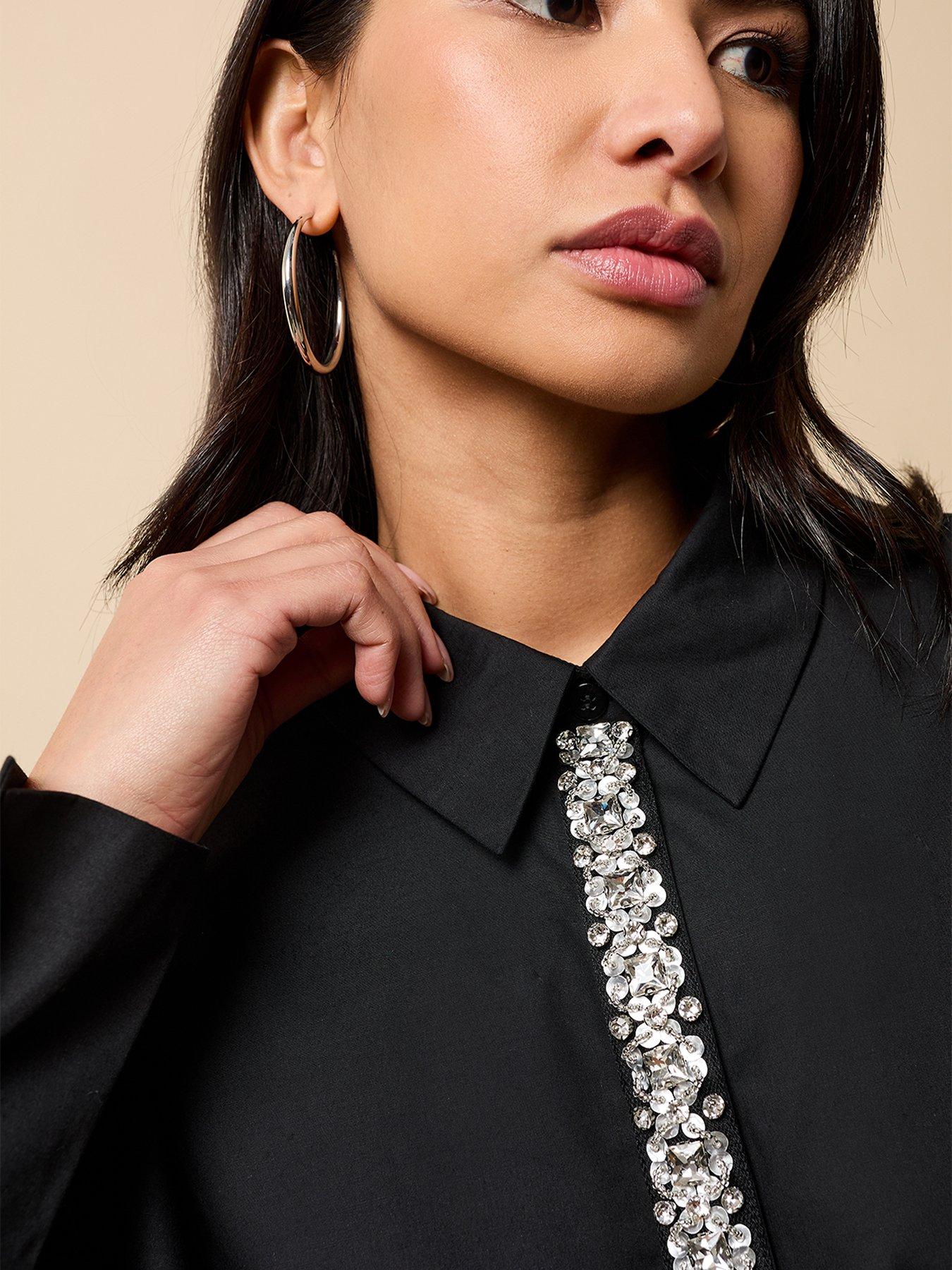 Image 4 of 5 of Little Mistress Embellished Trim Detail Shirt - Black