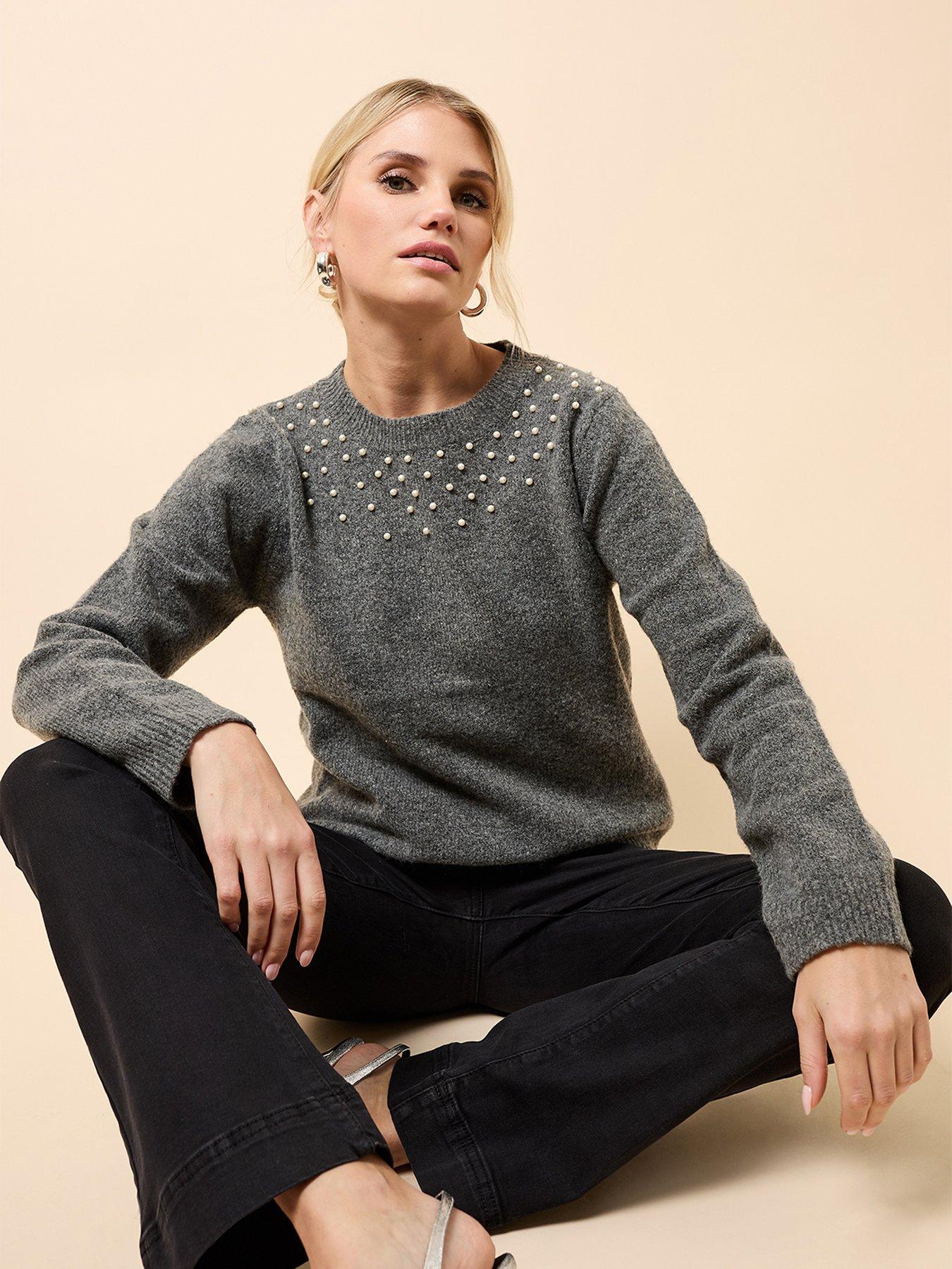 Image 1 of 4 of Little Mistress Embellished Knitted Jumper - Grey