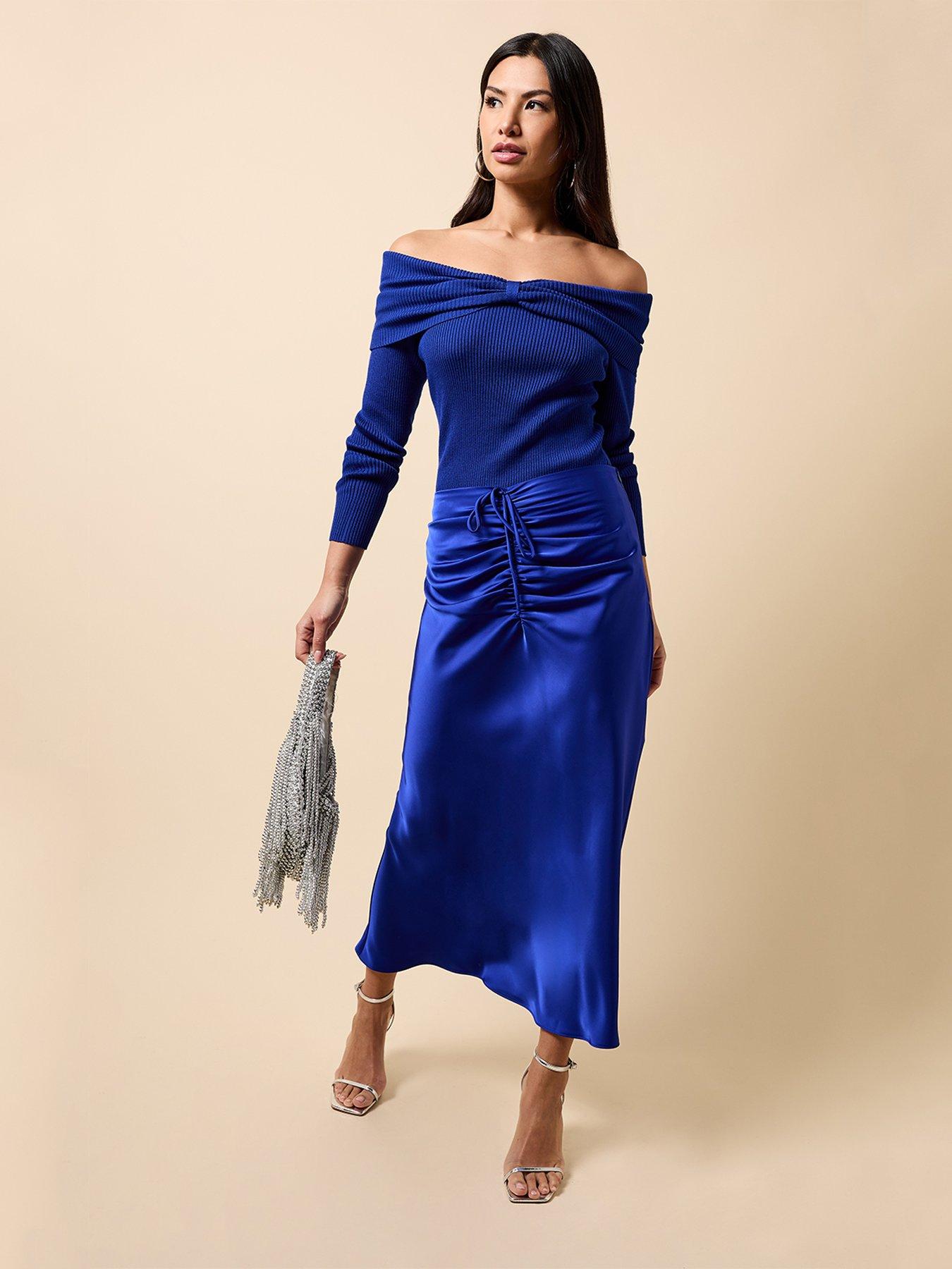 Image 5 of 6 of Little Mistress Knot Detail Bardot Jumper - Cobalt Blue