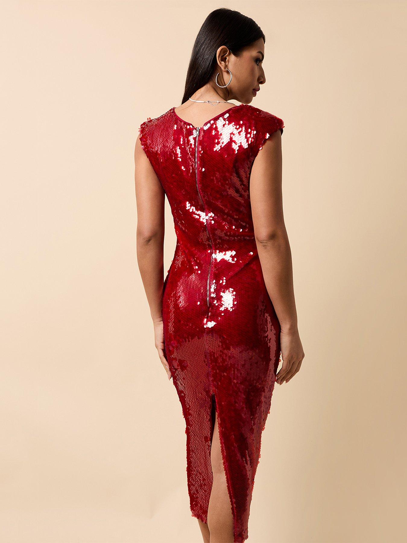  image of little-mistress-sequin-midaxi-dress-red