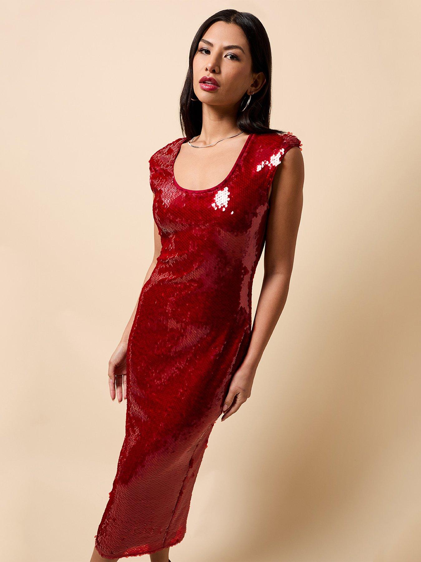 Image 3 of 4 of Little Mistress Red Sequin Midaxi Dress