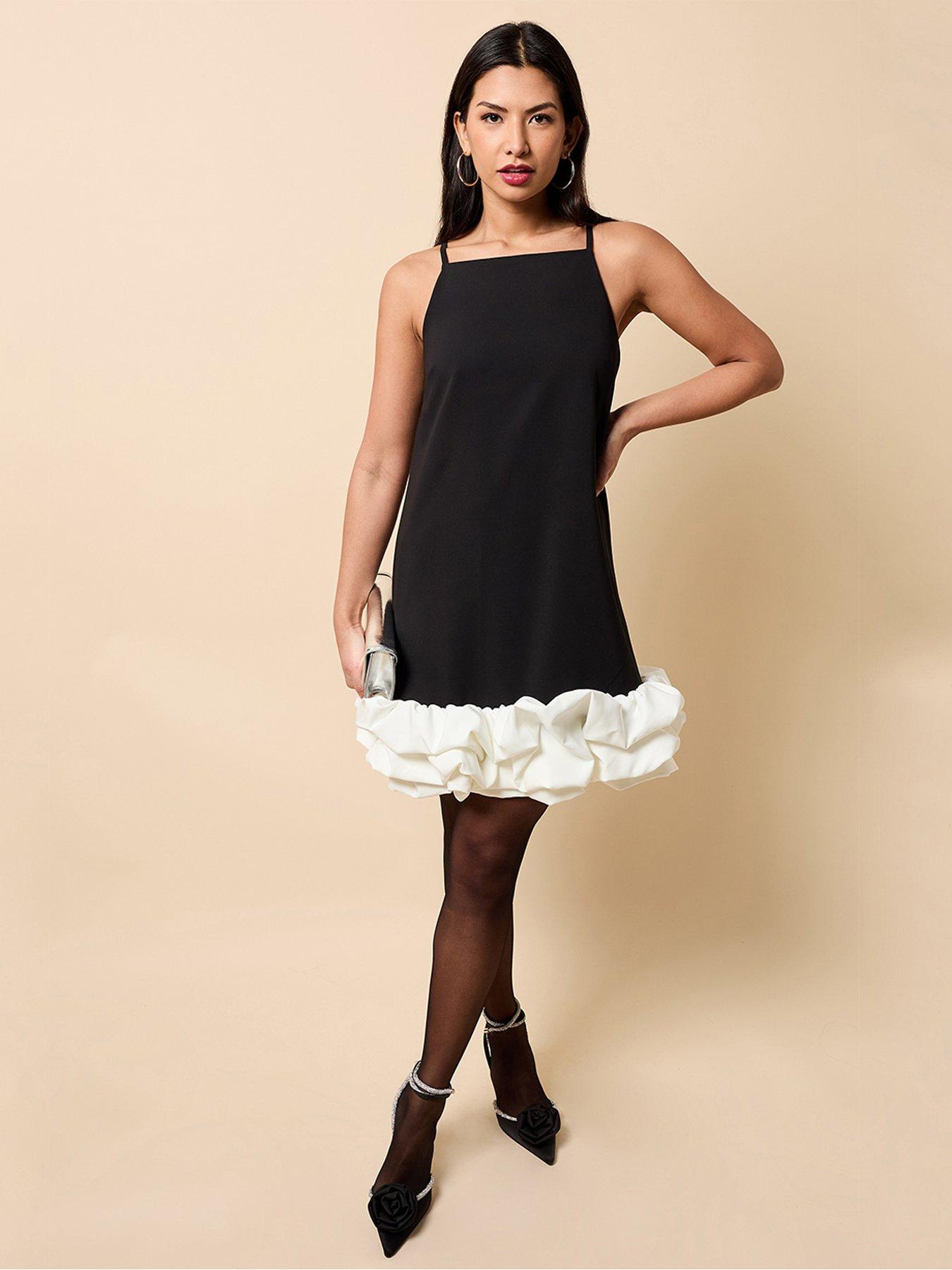 Little Mistress Black And Cream Contrast Hem Mini Dress
