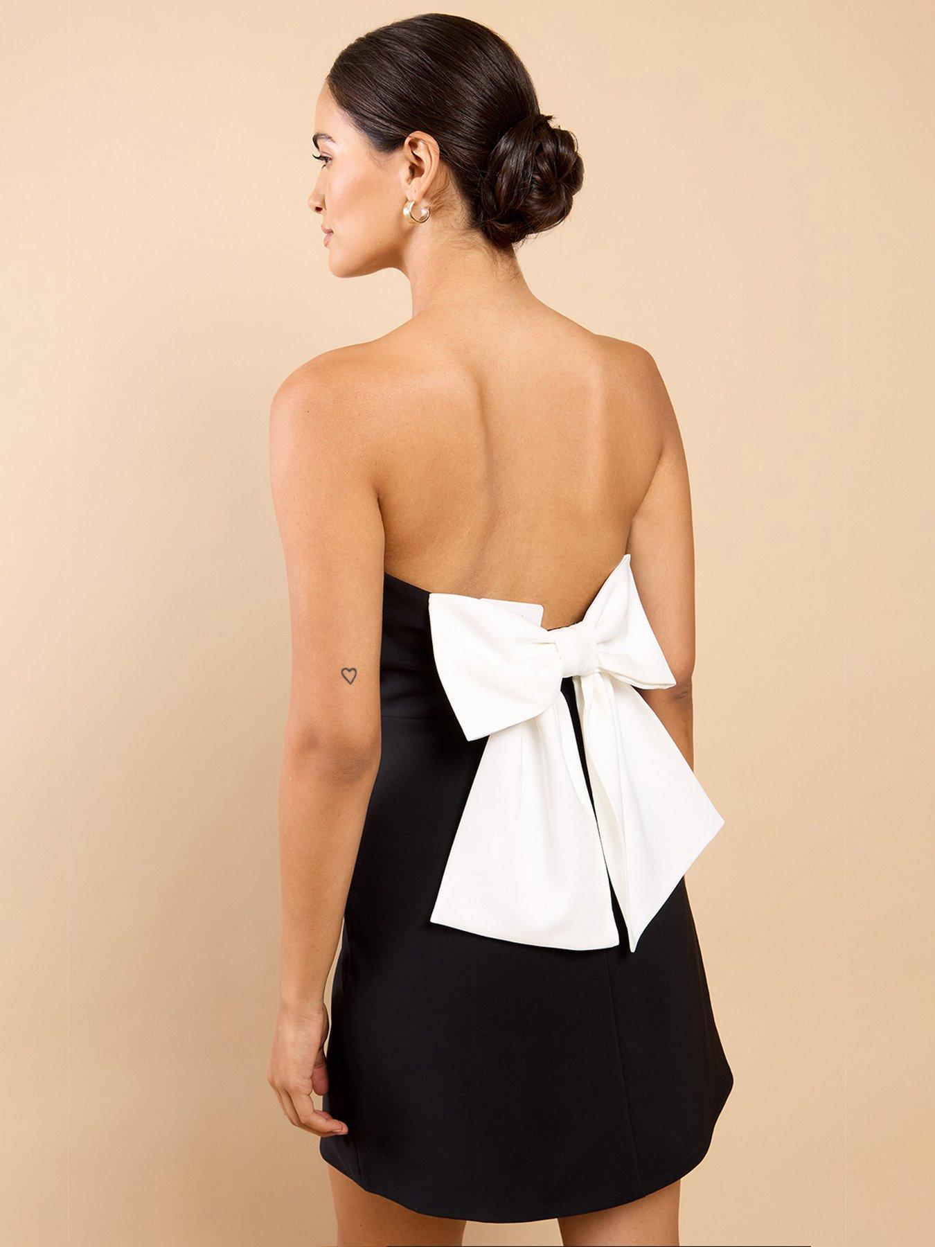 Little Mistress Black Velvet Contrast Bow Mini Dress
