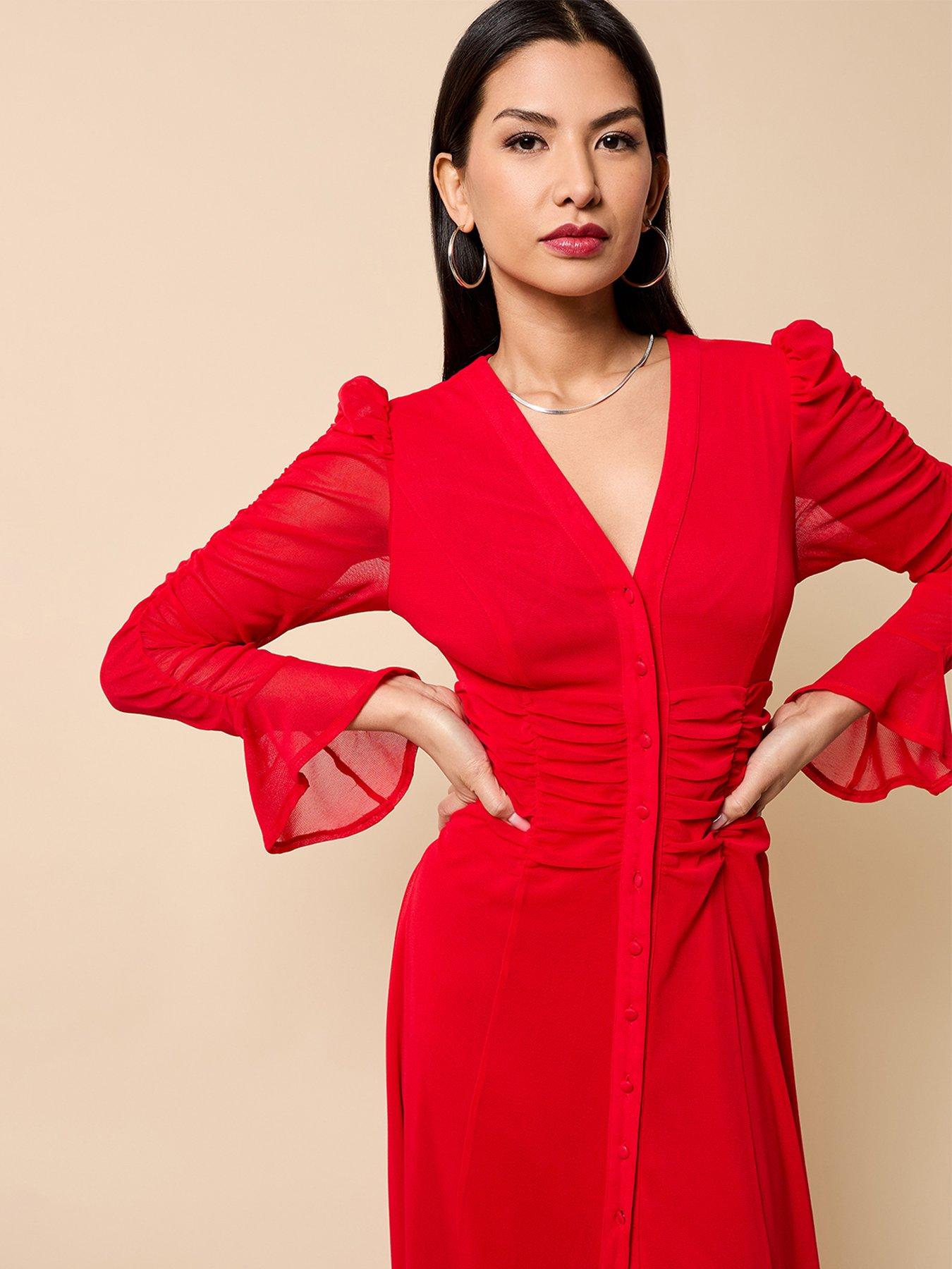  image of little-mistress-mesh-midaxi-dress-red