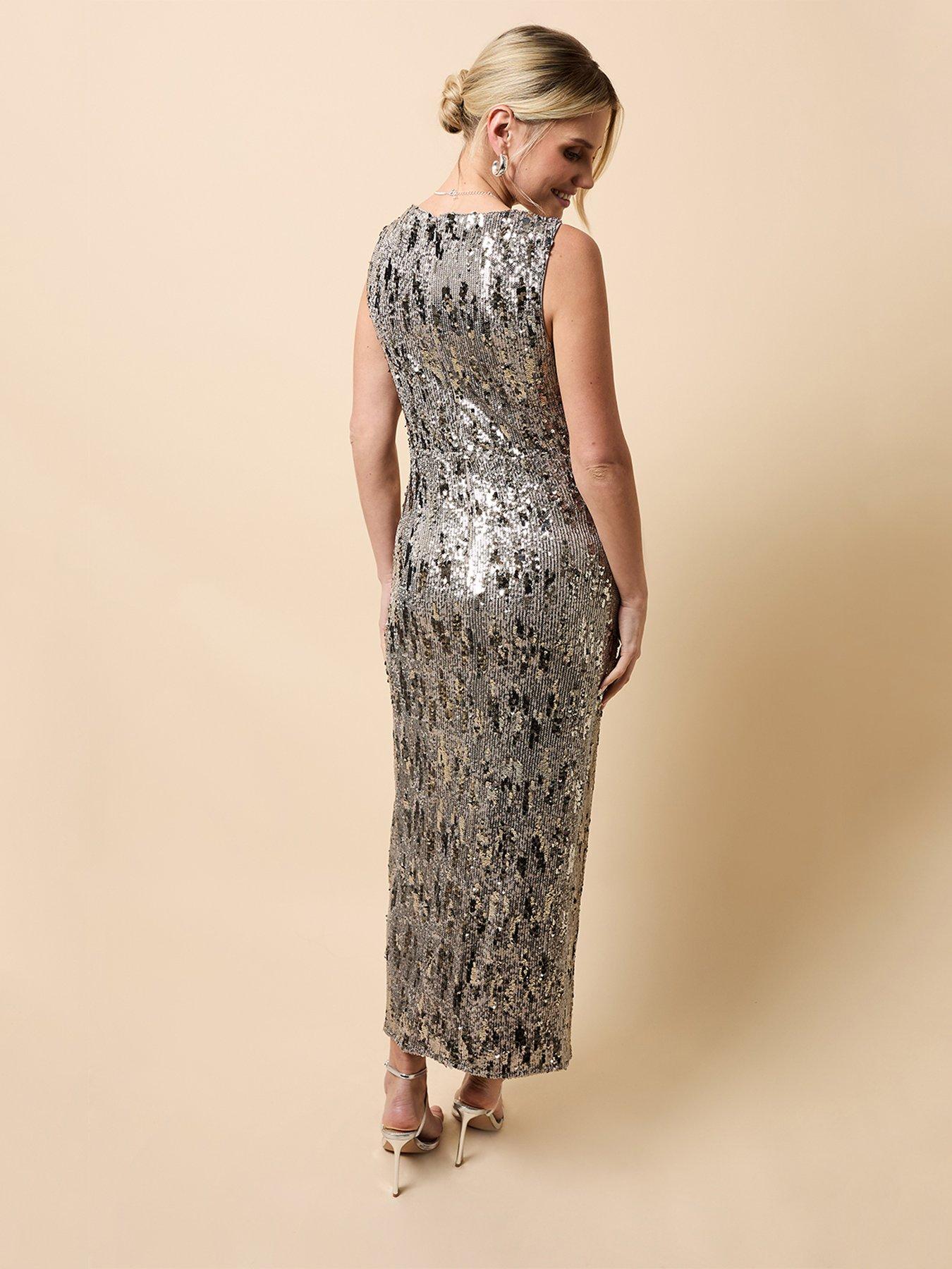  image of little-mistress-sequin-knot-detail-midaxi-dress-silver