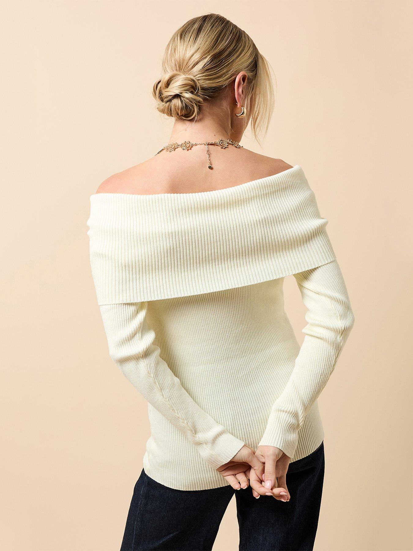 Image 2 of 4 of Little Mistress Knot Detail Bardot Jumper - Cream