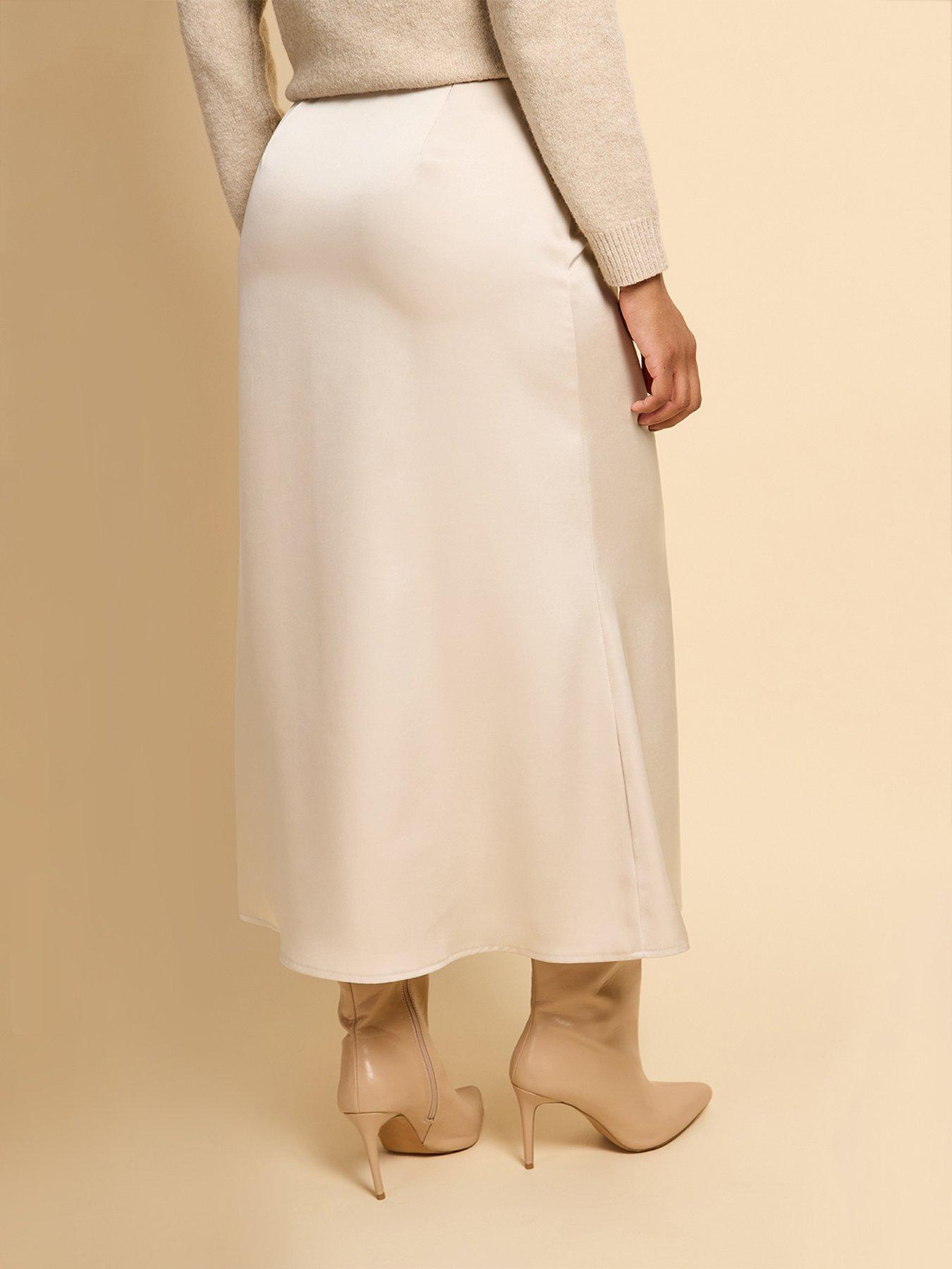 Image 2 of 5 of Little Mistress Gathered Detail Satin Midaxi Skirt - Champagne